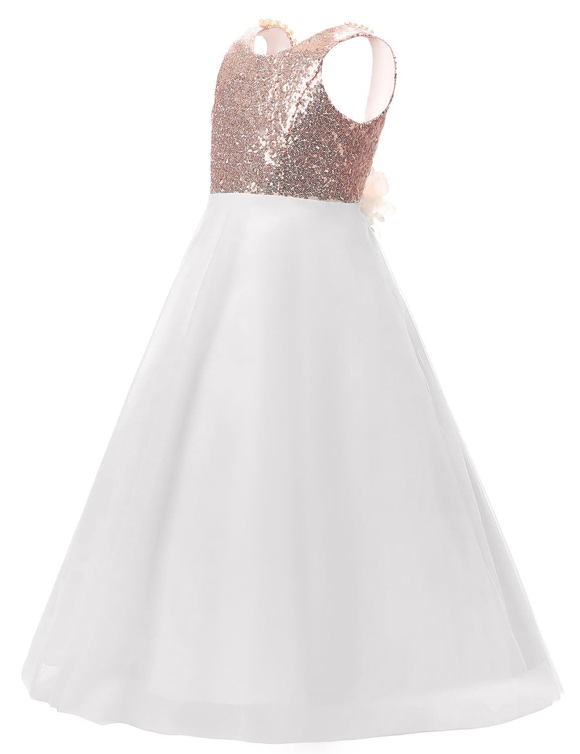 Sarahbridal Flower Children's Clothing Sequins Dresses Holy Communion for Little Baby Rose Gold 6-7 years