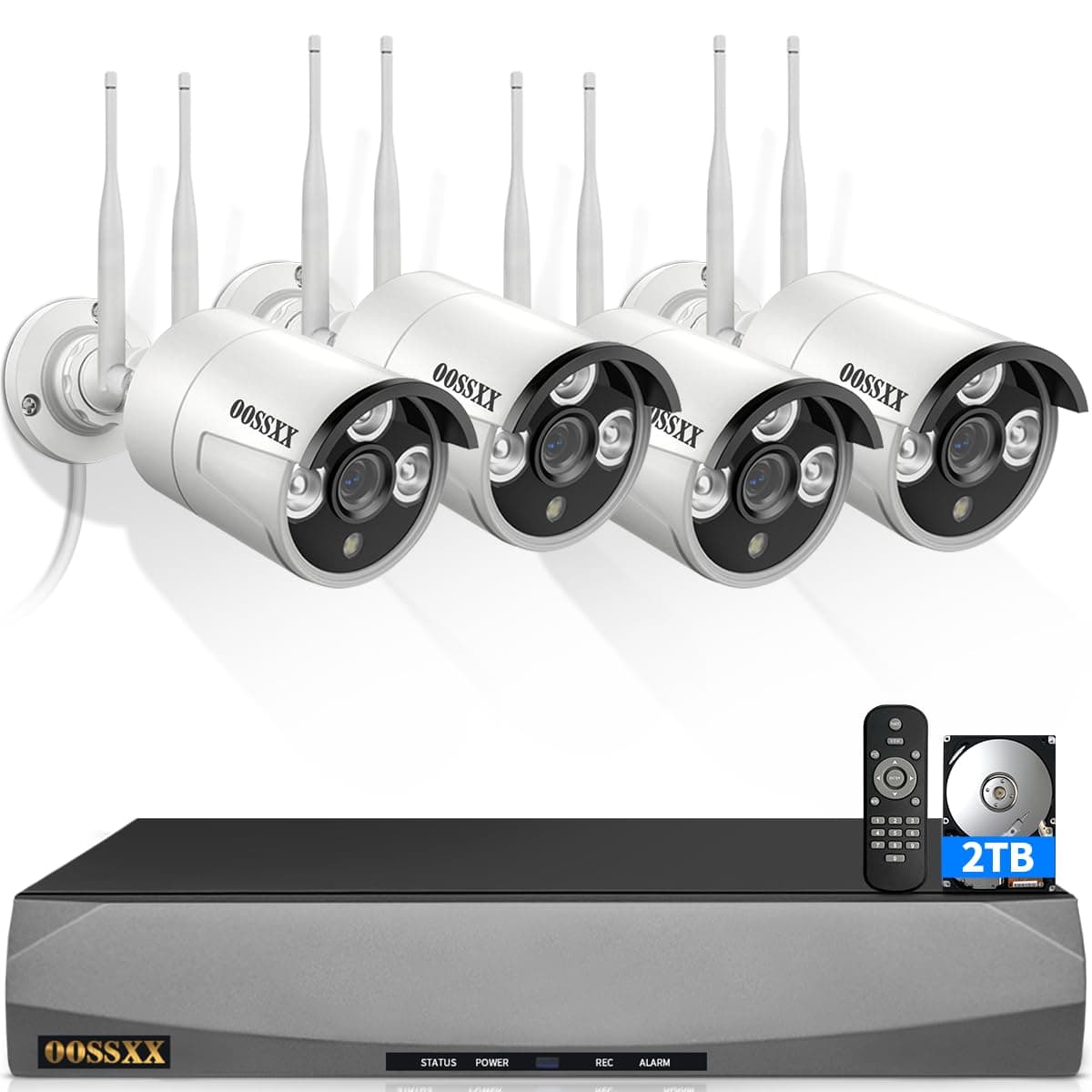 Dual Antennas for Wi-Fi Enhanced AI Human Detected 2K 3.0MP Wireless Security Camera System, Surveillance DVR Kits with 2TB Hard Drive, 4Pcs Outdoor WiFi Security Cameras, with Audio, Night Vision