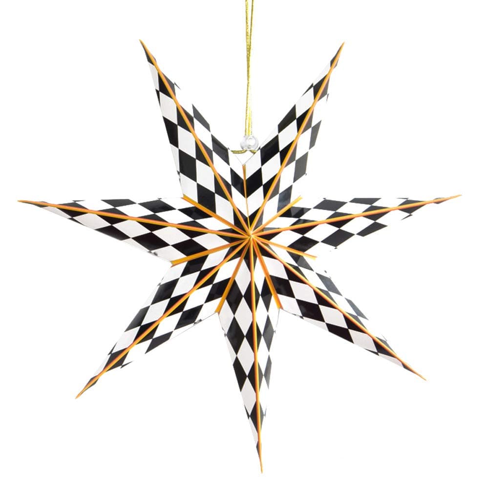 7 Pointed Paper Star Lanterns Paper Star Christmas Home Hanging Decorations, 2 Pieces Set, Easy Joy (Black&White)