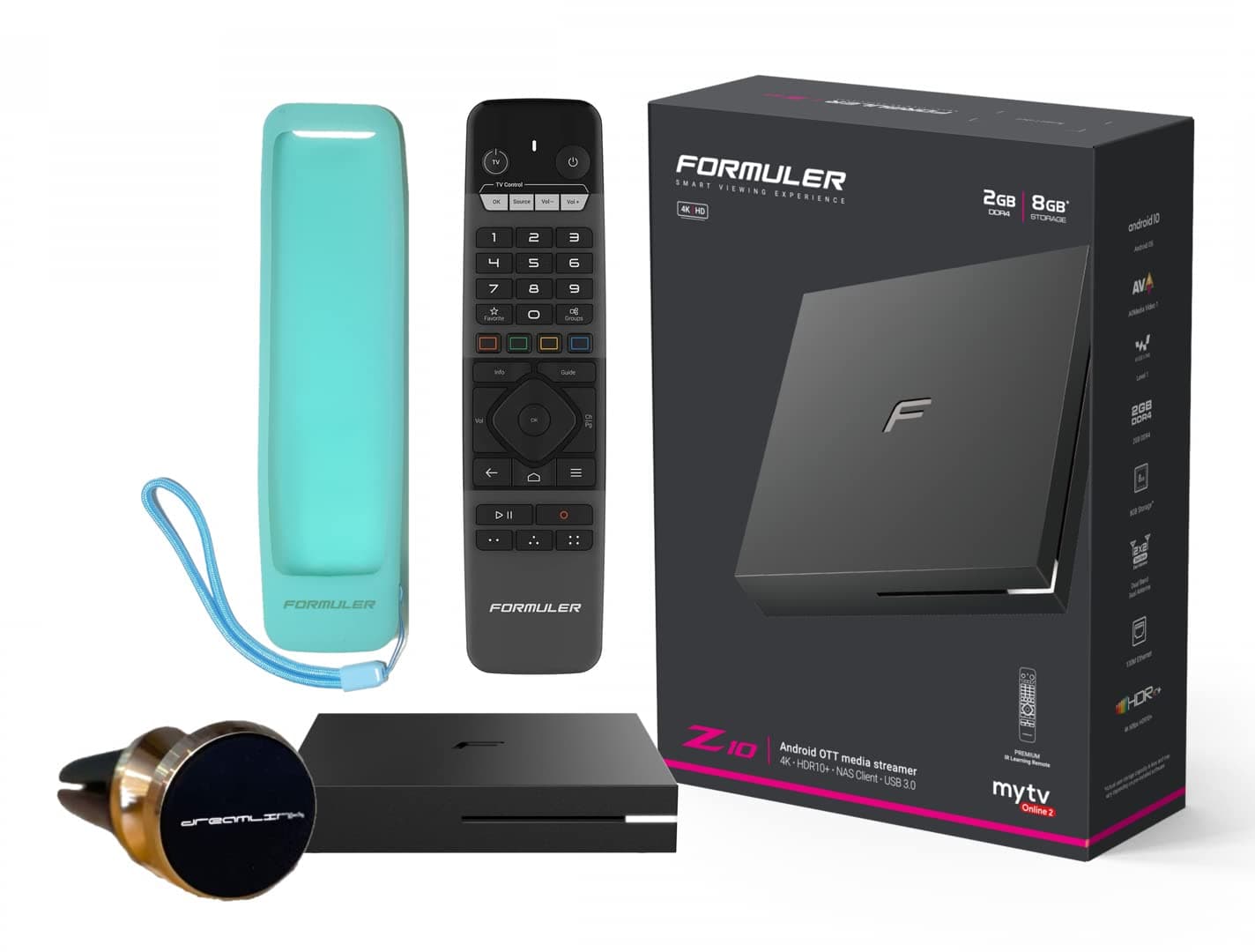 FormulerZ10 Android 10 Dual Band 5G LAN 2GB Ram 8GB ROM 4K + Extra Magnetic Car Mount + Extra Silicone Case Cover for Remote Control