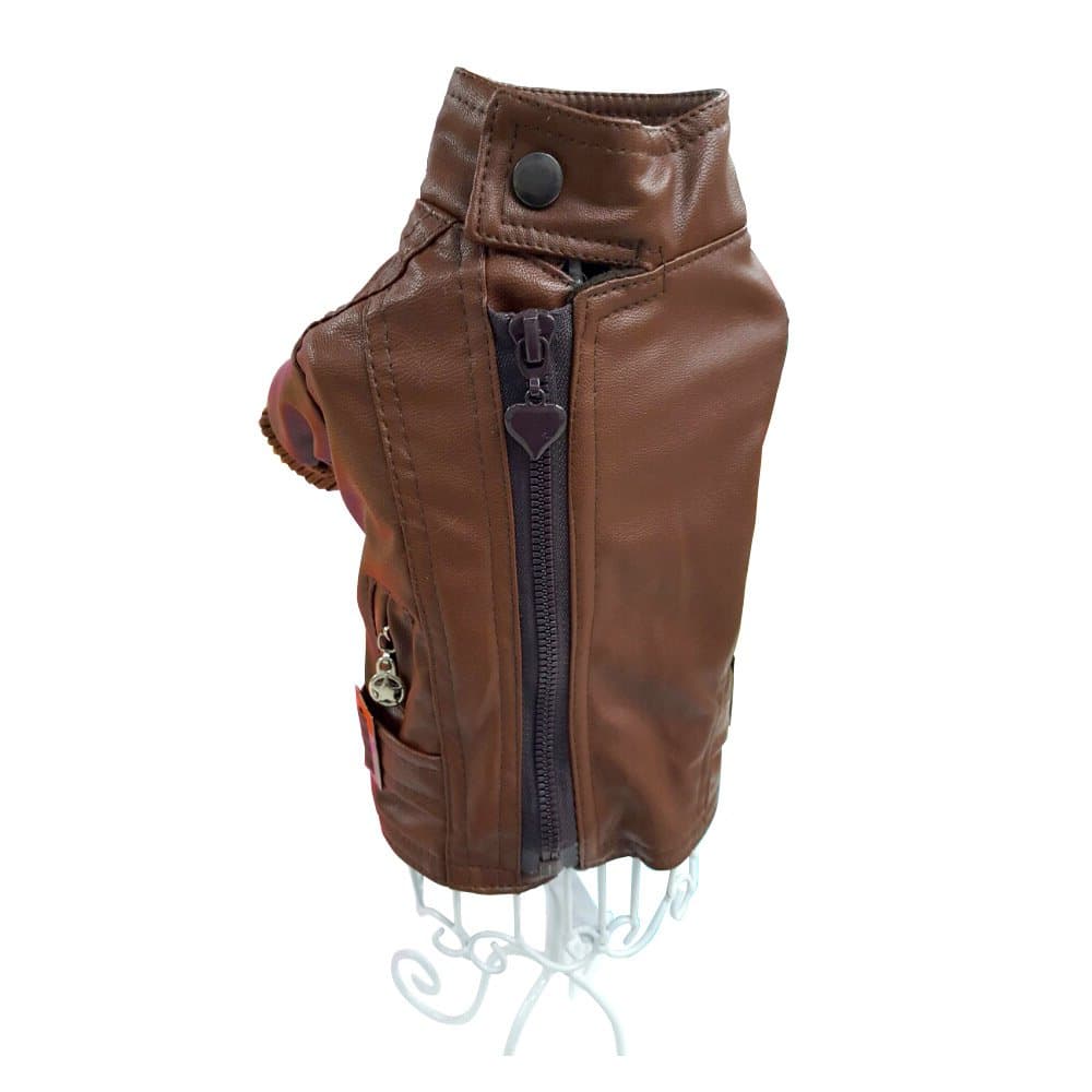 PawsForce Dog Leather Jacket Coat, Brown