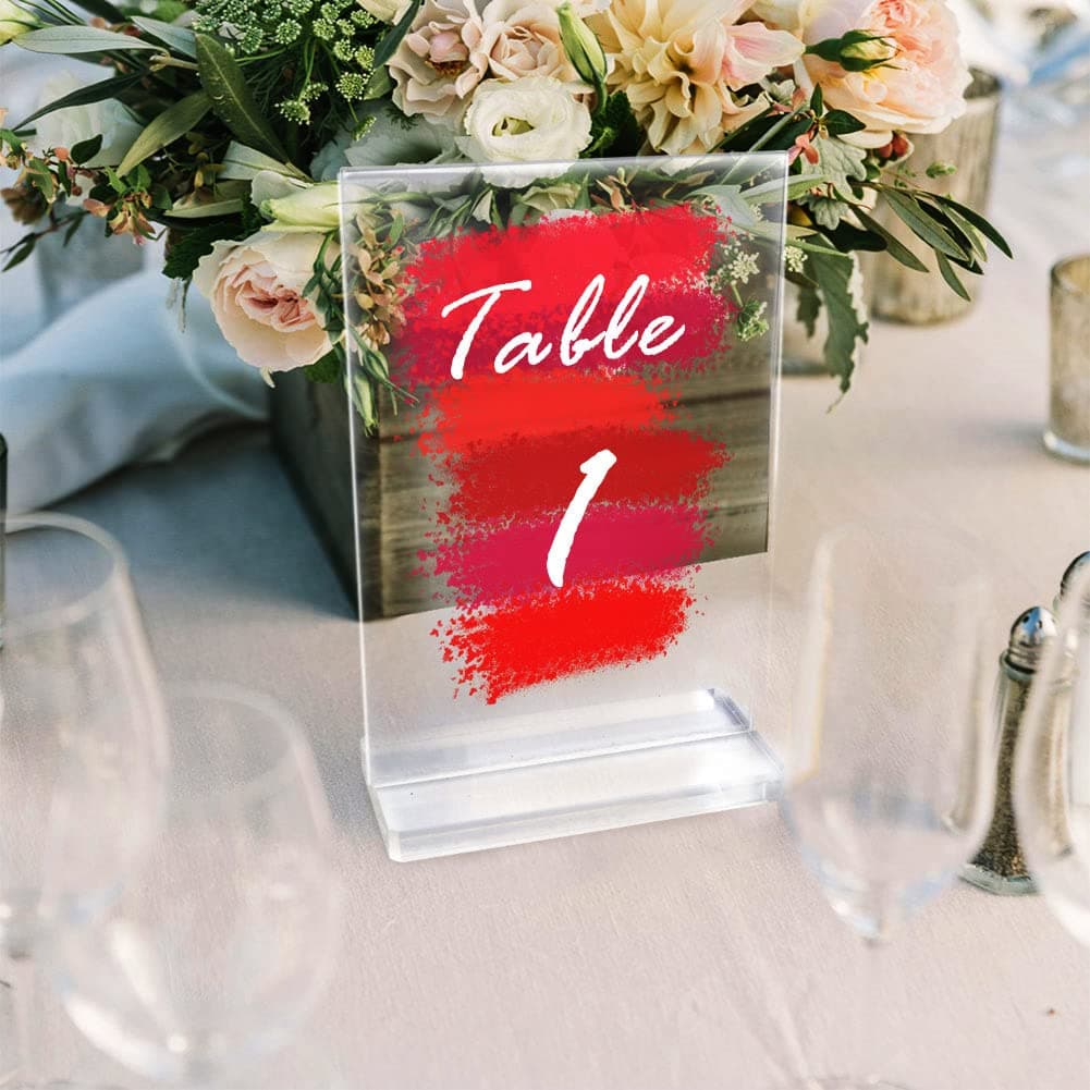 AerWo Acrylic Wedding Table Numbers with Stand 1-20, 4x6 Clear Table Number Signs for Wedding Dinners Reception Centerpiece Decorations Event