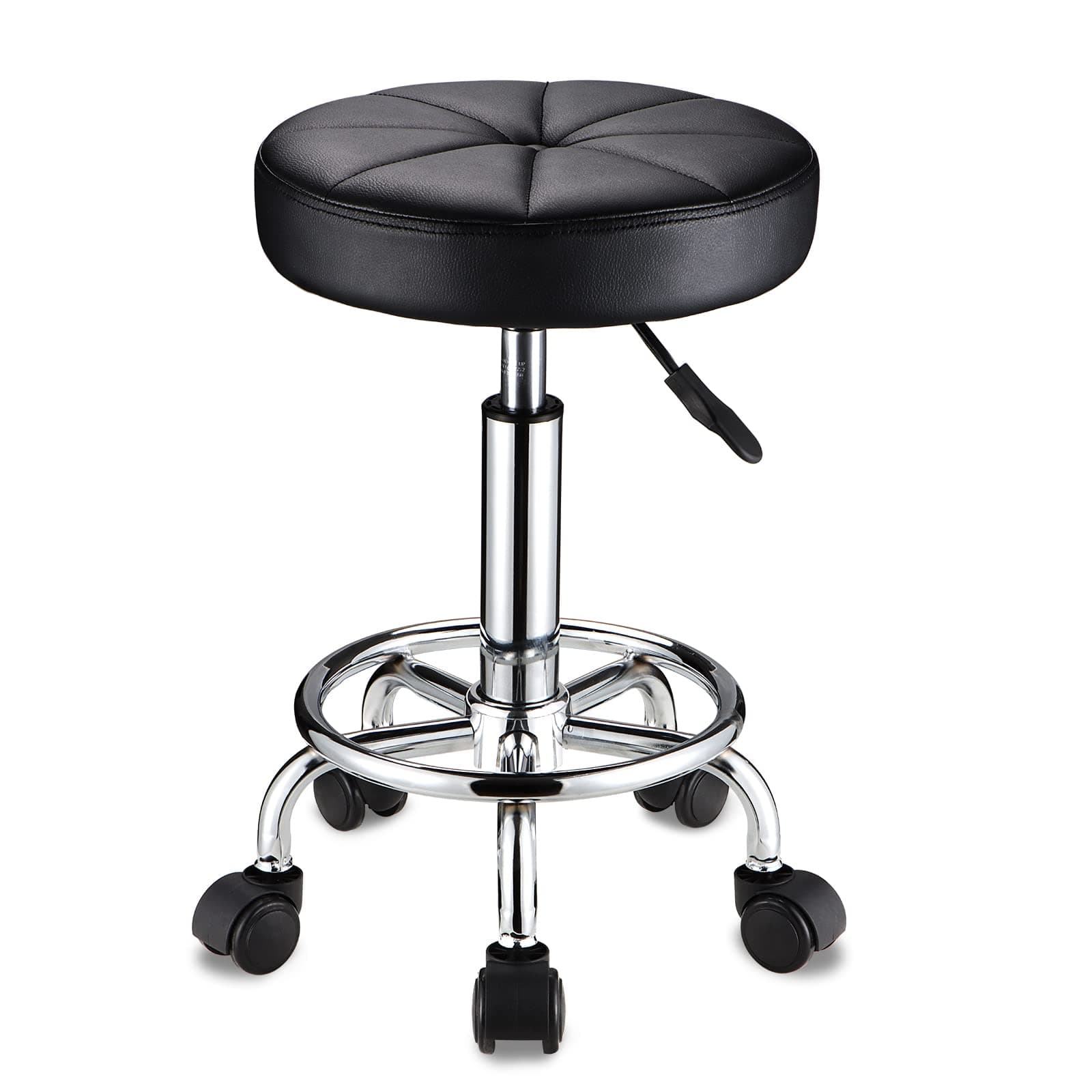 Round Rolling Stool with Wheels Height Adjustable Swivel Stool Chair for Spa Salon Massage Black