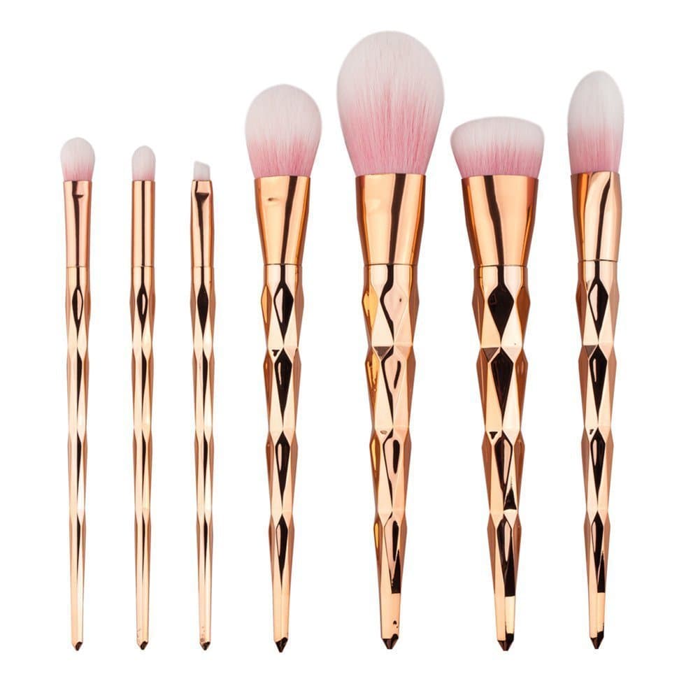 MixBeauty 7pcs Diamond Shaped Handle Makeup Brush Set For Powder Foundation Contour Blending Eyeshadow Eyebrow Brushes(Rose Gold)