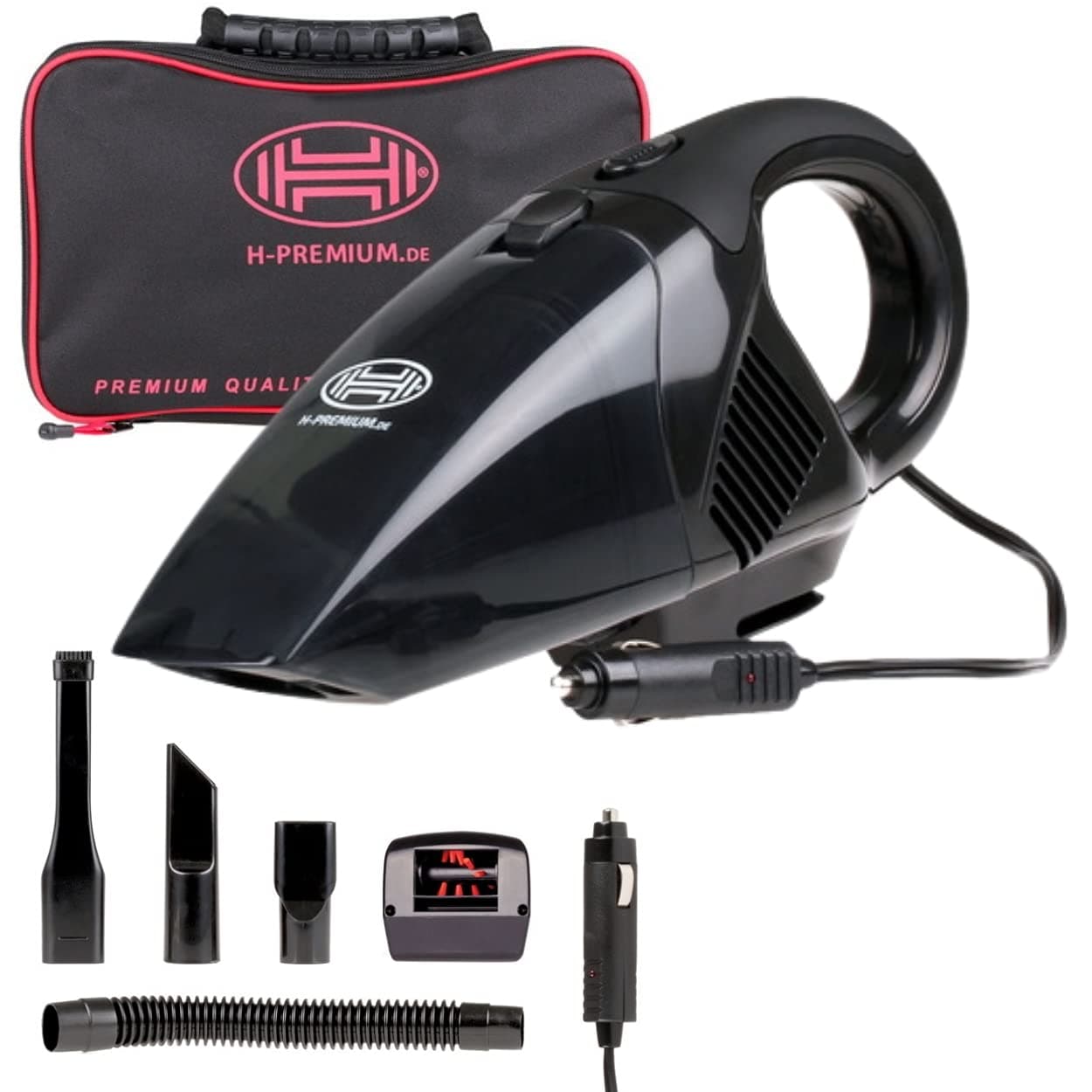 HEYNER DualPower PRO DC 12V Handheld Portable Car Vacuum Cleaner Hoover with Motor Brush, long 12FT Power Cord for Cigarette Lighter and Carry Bag