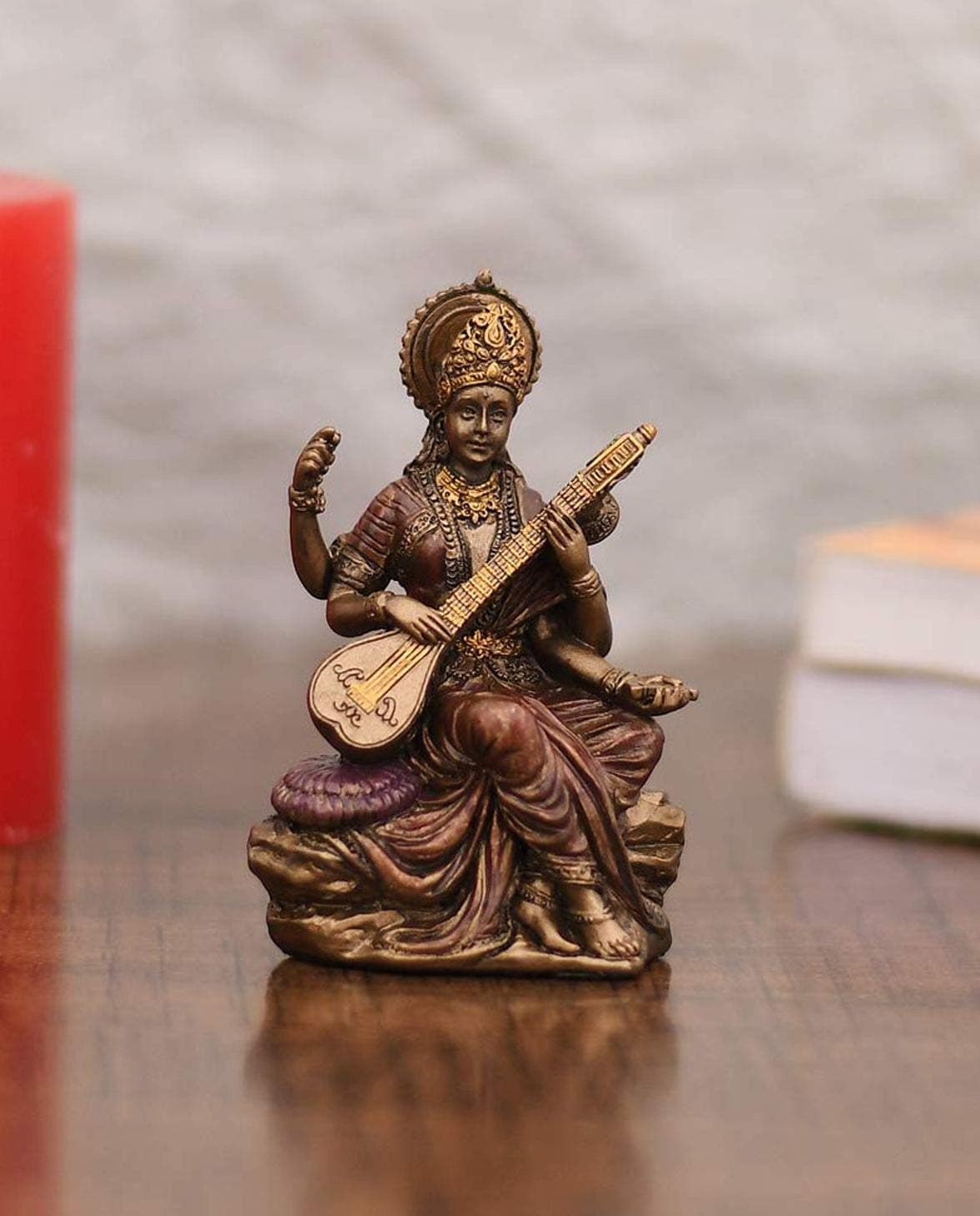 Collectible India Saraswati Idol Statue - Goddess Saraswati Home Gift Showpiece Murti Sculpture - Hindu Goddess of Knowledge, Saraswati Idol Music & Art Decor Gifts.