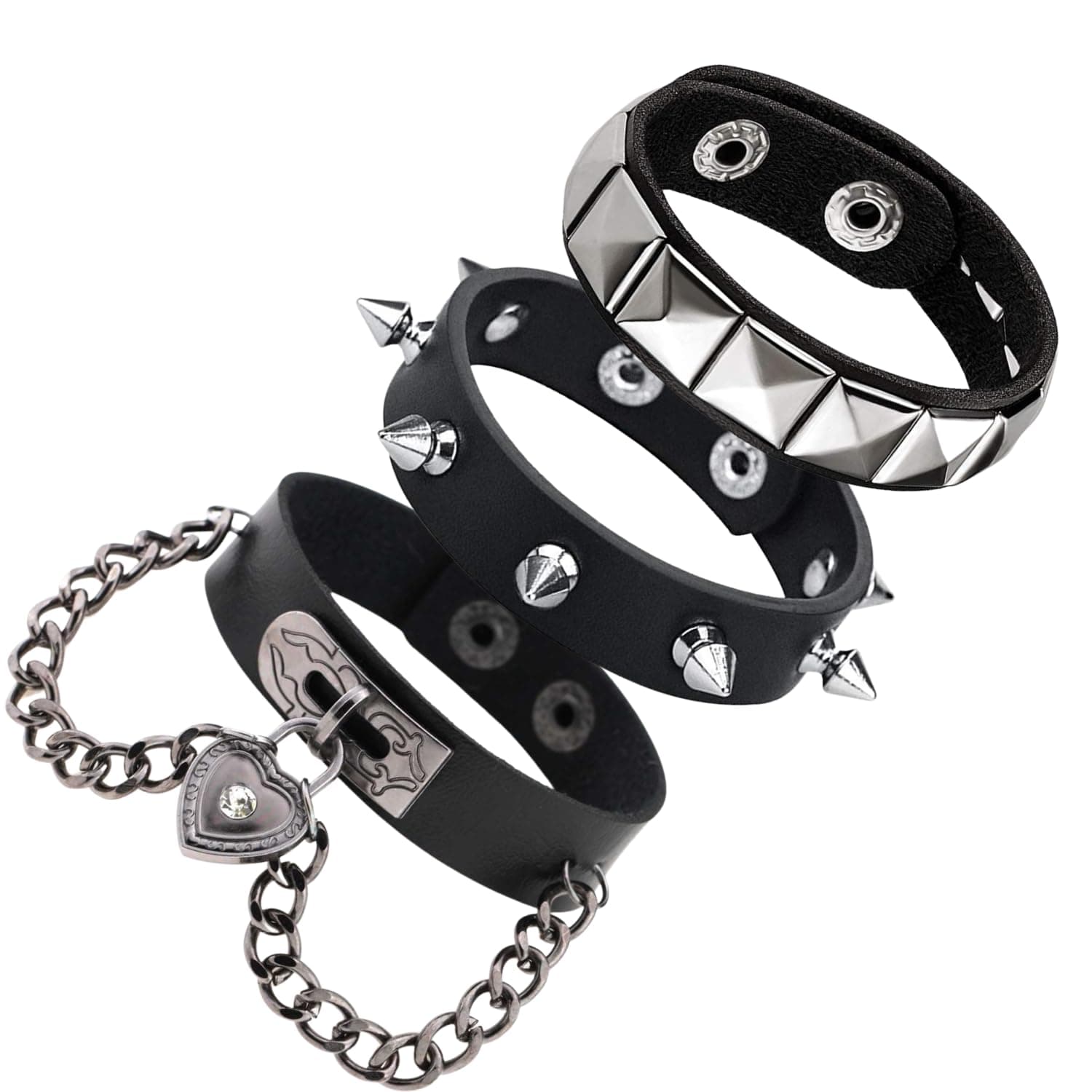 3 Pcs Punk Rock Studded Bracelet Set Spiked Leather Cuff Bracelet for Men Women 80s Wristband Emo Bracelet Adjustable