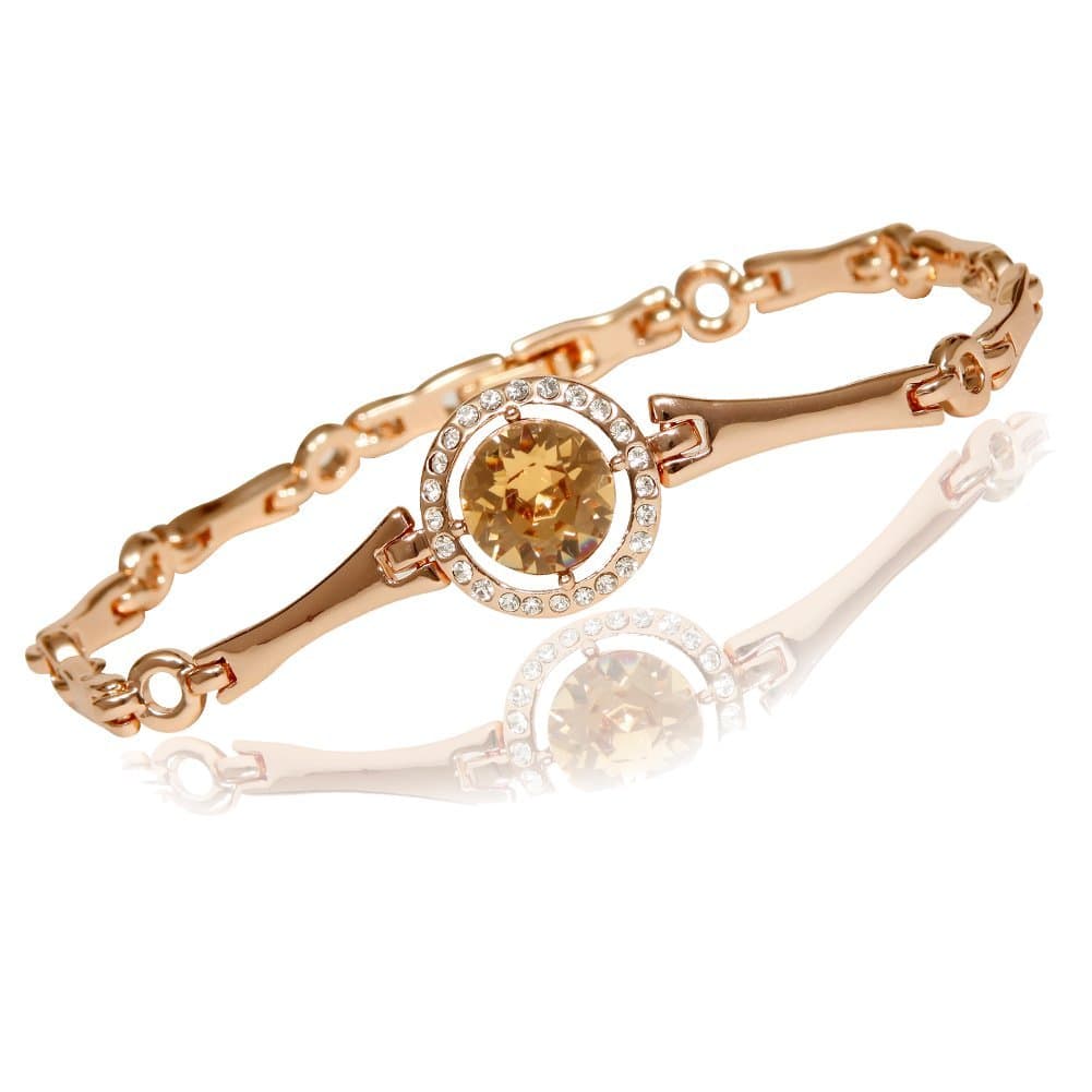 Women's Beautiful Rose Gold Plated Bangle Bracelet, 24 Cubic Zirconia Surrounding A Light Brown Crystal (10)