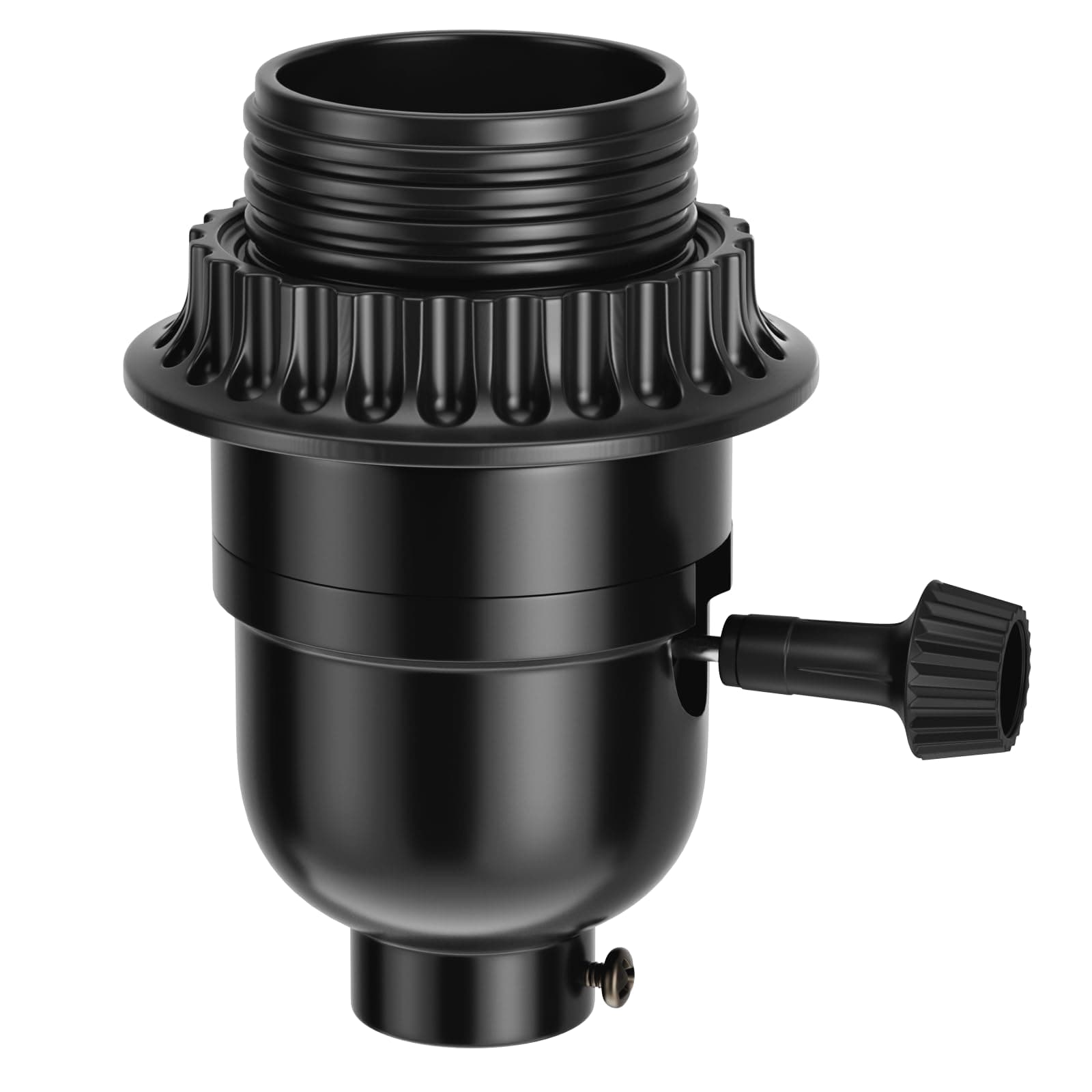 DiCUNO UL Listed E26 Lamp Socket Replacement, Turn Switch Knob ON/Off, Threaded Medium Base Light Socket with Lamp Shade Ring for Table, Floor Lamp Repair Kit, Black, 1-Pack