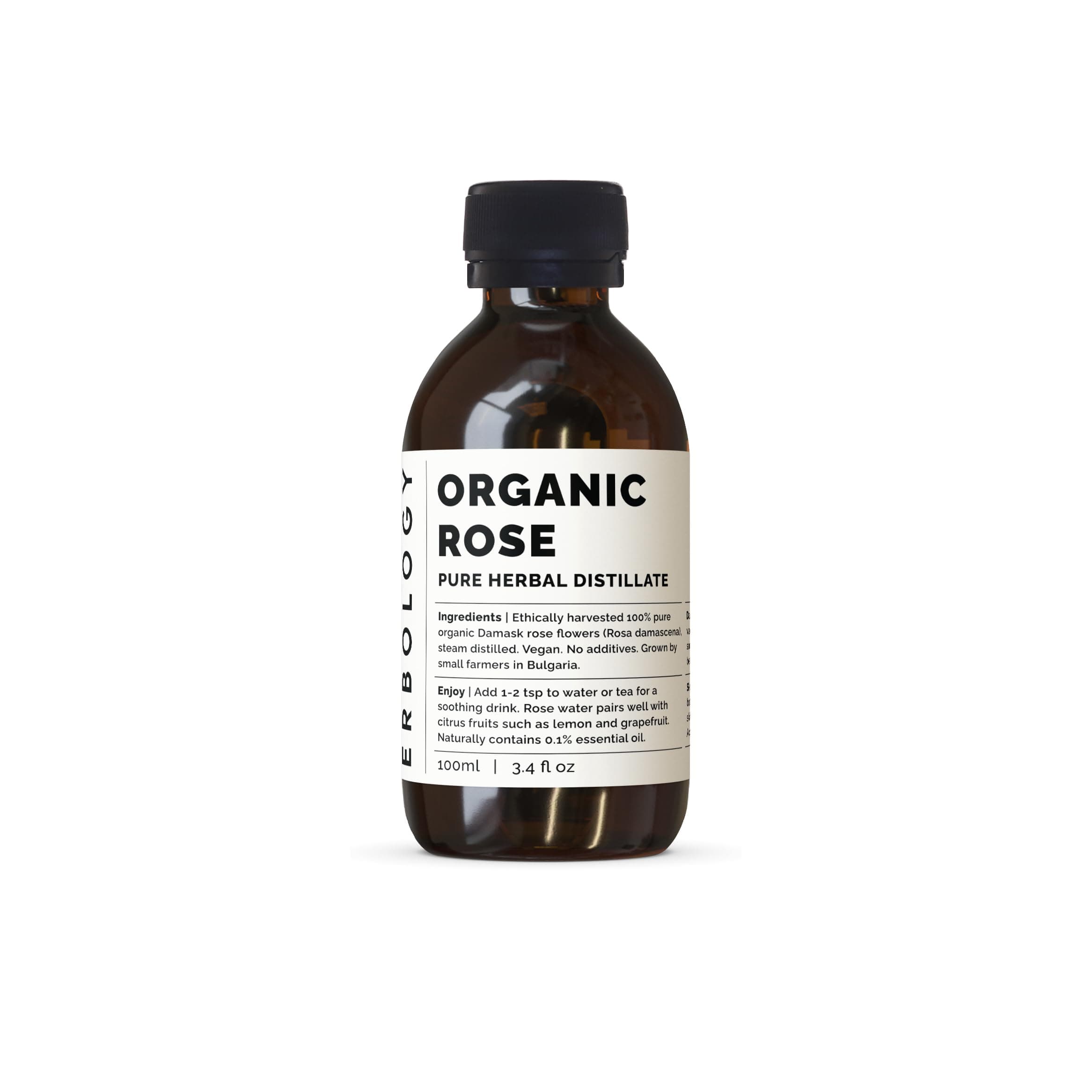 Organic Rose Water 3.4 fl oz - Distilled from Damask Rose - Premium Food Grade Hydrolate of Rose - Soothes, Hydrates and Calms - Non-GMO - Recyclable Glass Bottle