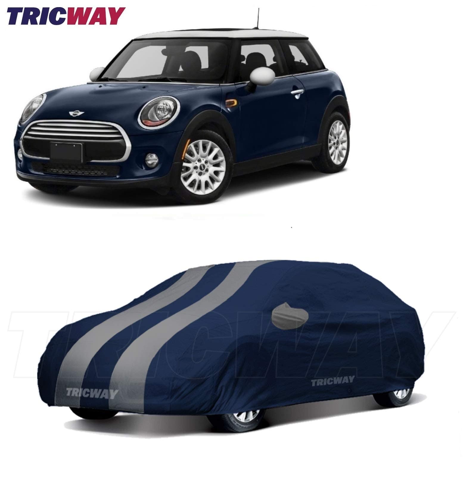 TricWay Presents Water-Resistant Tripple Stiched Car Body Cover for Mini Cooper Cooper with Mirror Pockets_Grey Color