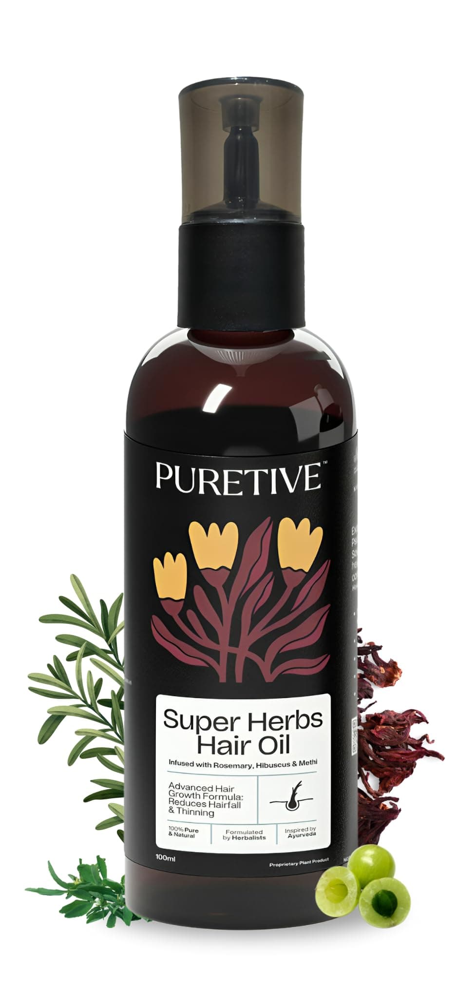 Super Herbs Advanced Hair Oil For Men & Women | For Healthy Hair, Scalp Nourishment, Hair Growth | With Rosemary, Meth, Amla, Hibiscus Oil & More |100% Pure & Cold Pressed Oil, 100ML
