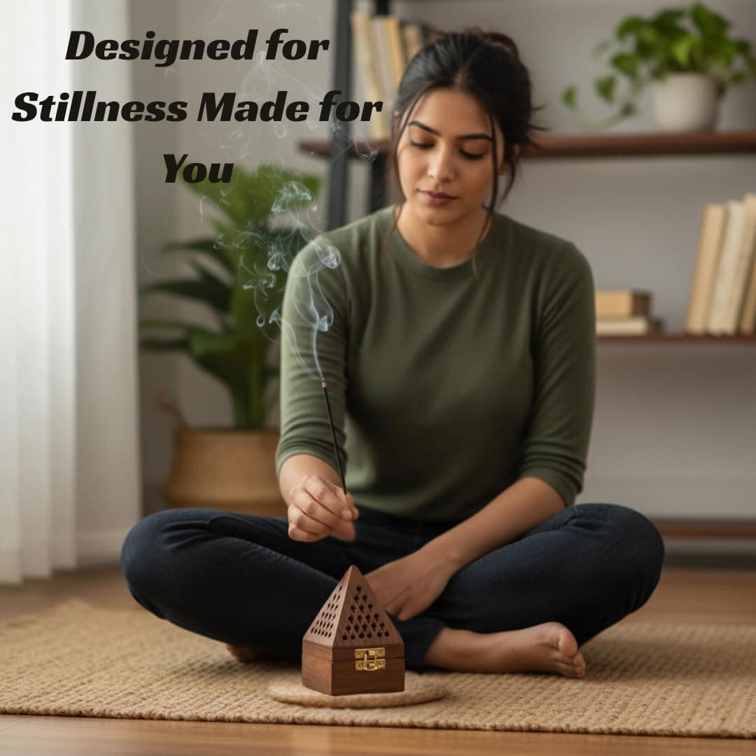 Bless International Traditional-Handmade-Burner Wooden-Incense-Stick-Holder Ash-Catcher-Stand for-Aromatherapy-Meditation-Yoga (5 Inch Temple Wooden Charcoal/Cone)