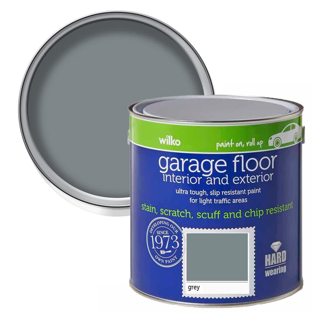 wilko Garage Floor Paint Grey - Hardwearing - Stain & Scruff Resistant Paint - Interior and Exterior - Satin Finish - Slip Resistant - Fast Results - 2.5L