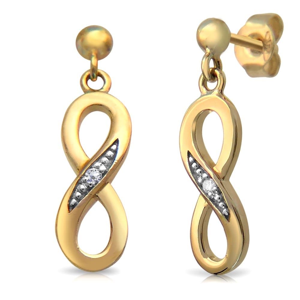 Paul Wright 9ct Gold Infinity Earrings set with Small Diamond Accents