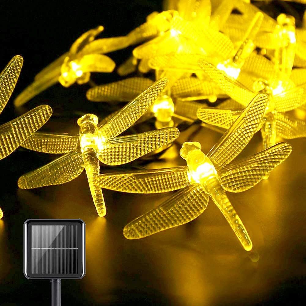 Dragonfly Solar String Lights, 30LED 21ft 8 Modes Outdoor Waterproof Crystal Dragonfly Fairy Lighting (Warm White)