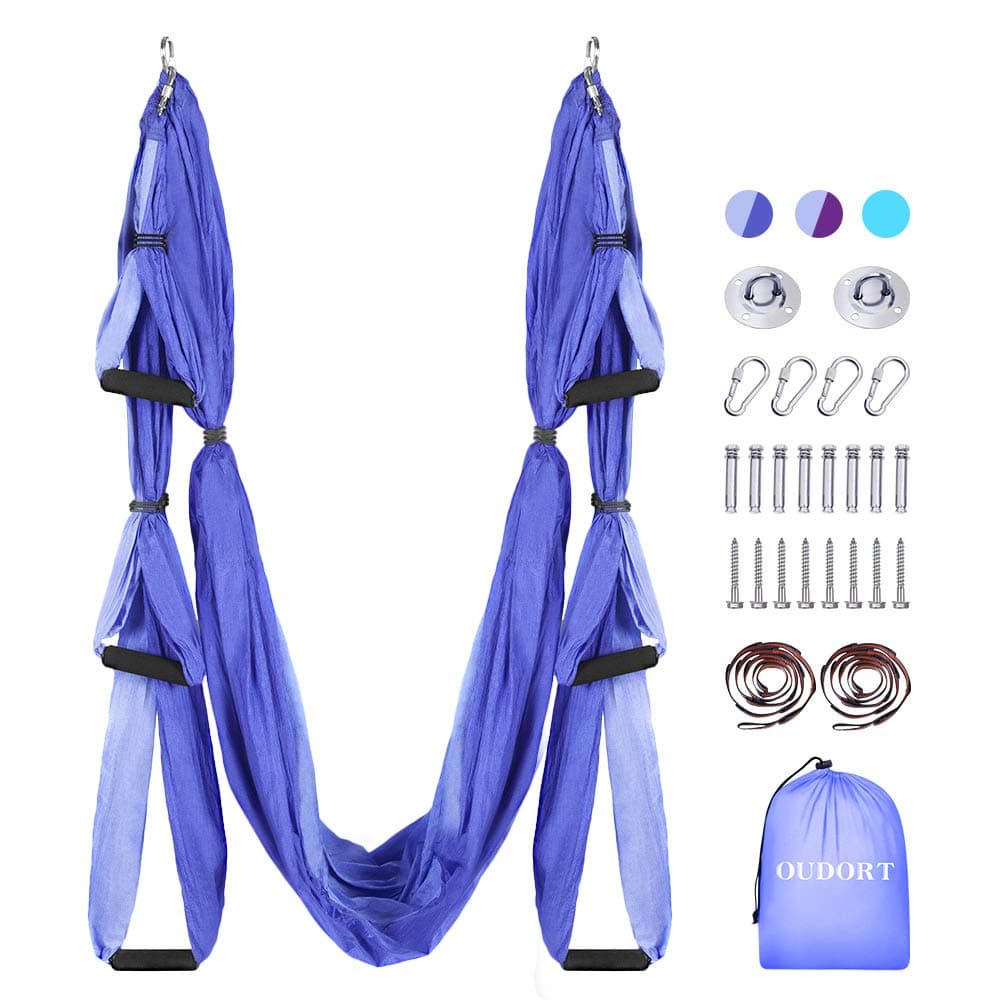 Oudort Aerial Yoga Flying Yoga Swing Set Yoga Hammock for Gym Home Fitness (Purple)