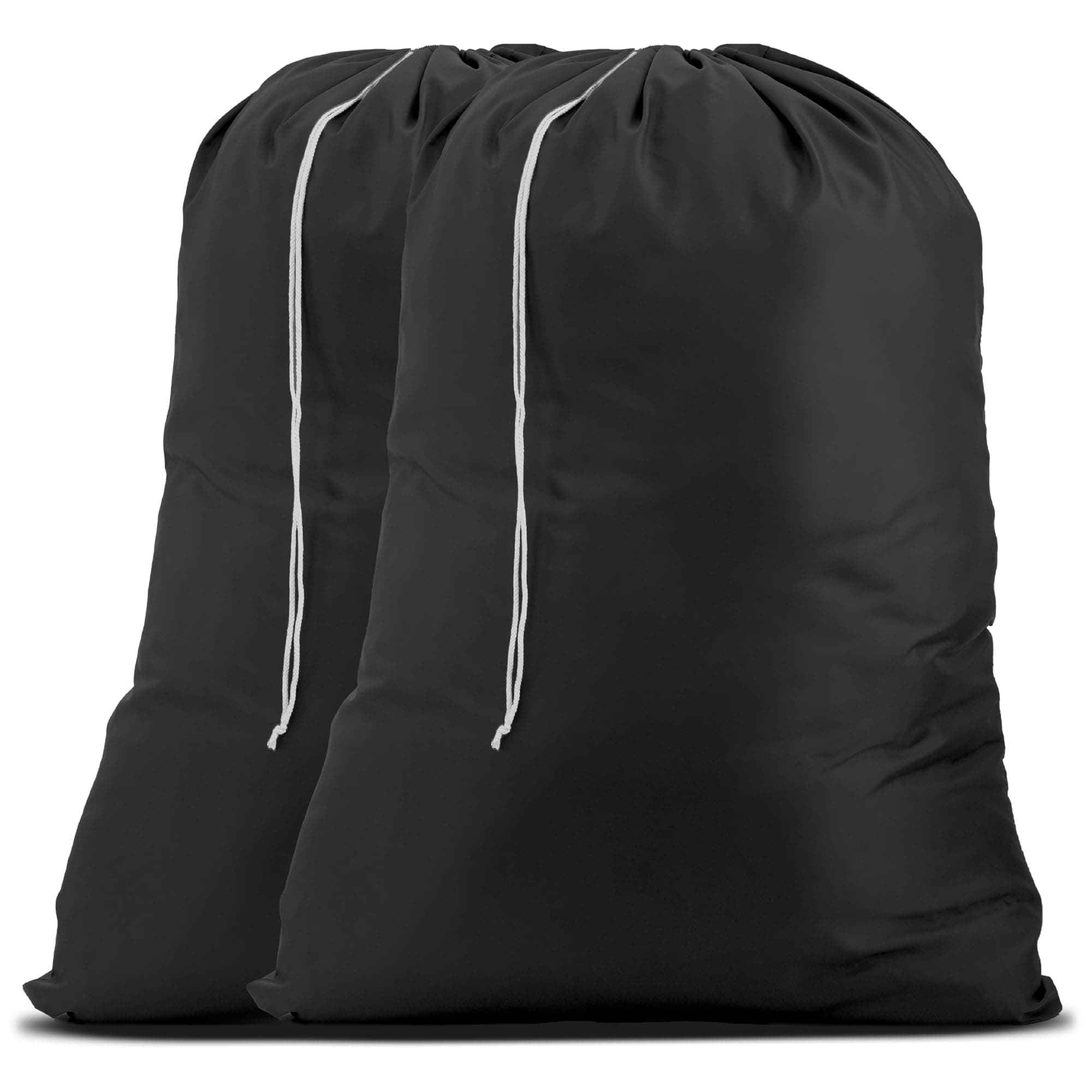 Handy Laundry Nylon Bag - Locking Drawstring Closure and Machine Washable. These Large Bags Will Fit a Basket or Hamper and Strong Enough to Carry up to Three Loads of Clothes. (Black | 2-Pack)