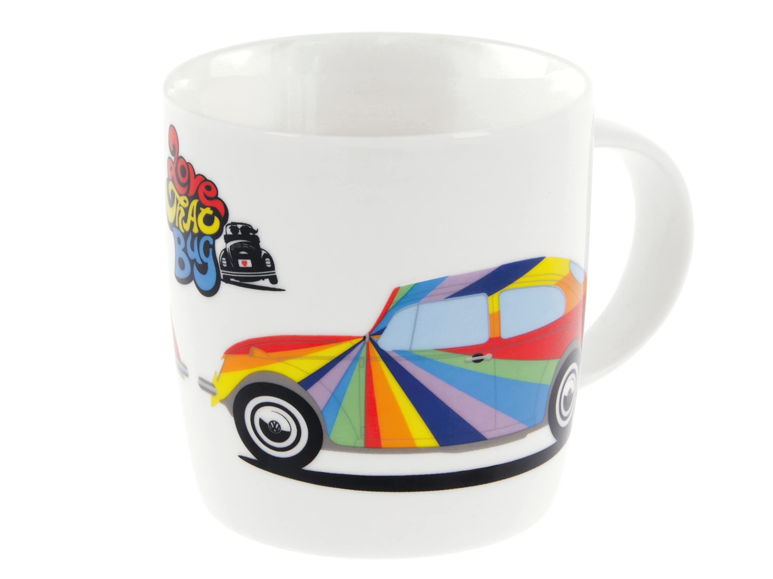 VW Collection - Volkswagen Large Ceramic Coffee-Tea-Cappuccino Mug Cup in Beetle Bug Design (370 ml/12.5 fl oz/Stripes/Multicolor)