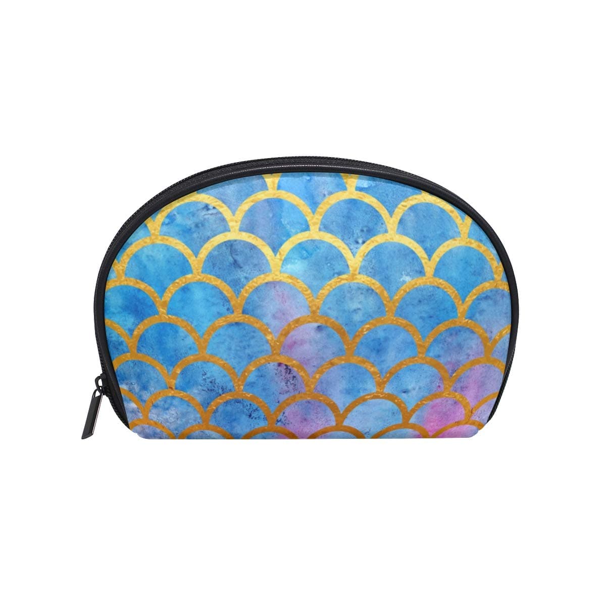 ZZAEO Colorful Pink Blue Mermaid Scales Makeup Bag Cute Shell Shape Cosmetic Pouch Handy Purse Travel Organizer for Women Teens Girls