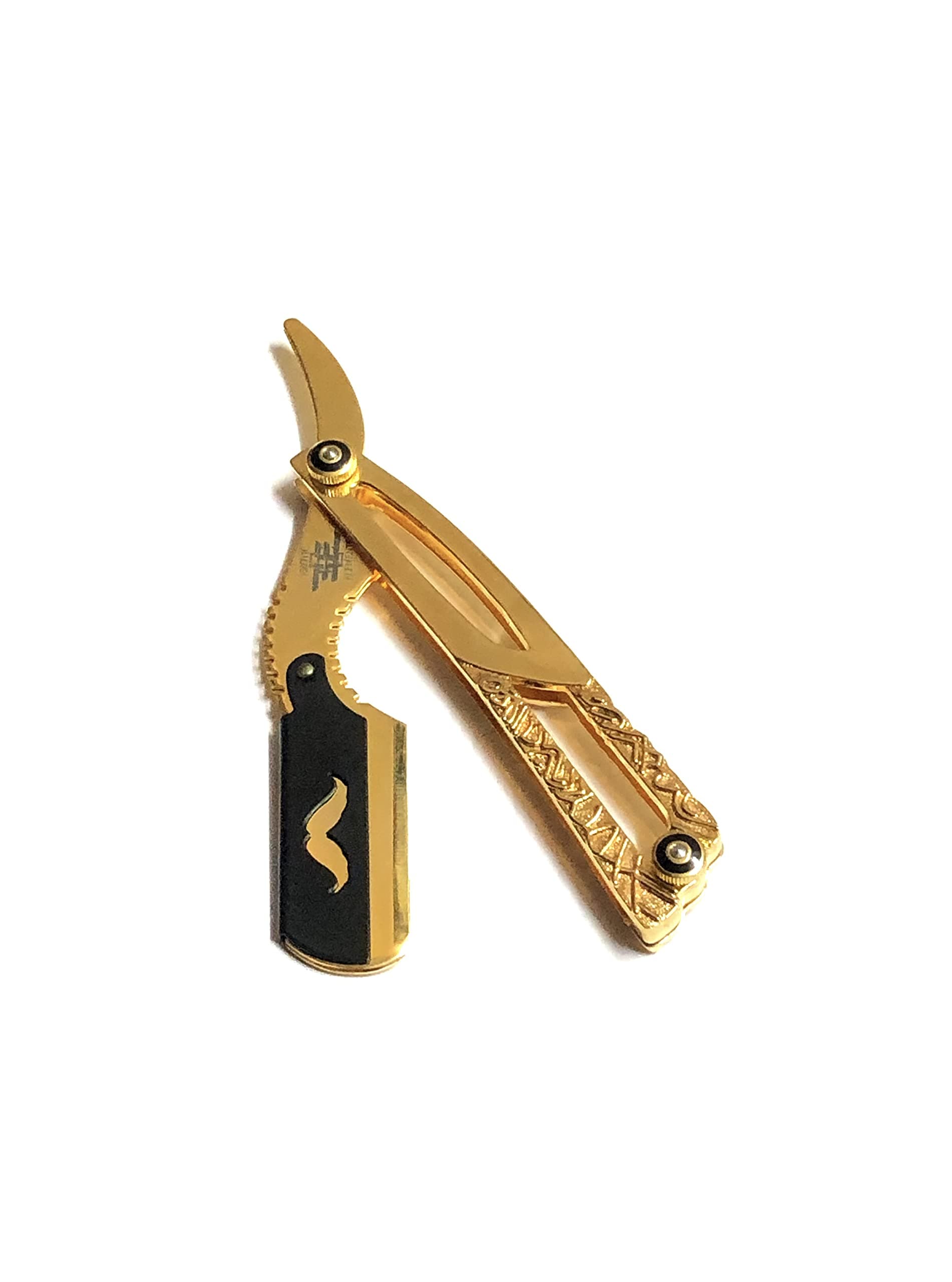 Black and Gold Amazing Design Straight Edge Professional and Personal Shaving Razor - All Purpose Shaving Tool - Cut Throat Shavette - Double Edge/Single Edge Blade Holder