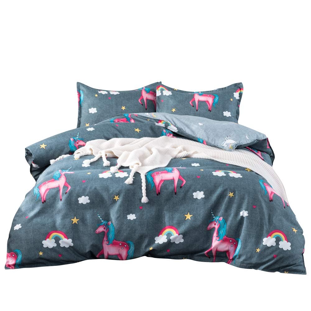 Soft Children Duvet Cover Set Unicorn Pattern Reversible Boys Girls Bedding Set 3 Pieces with 2 Pillow Cases Best Bedding Gifts for Kids