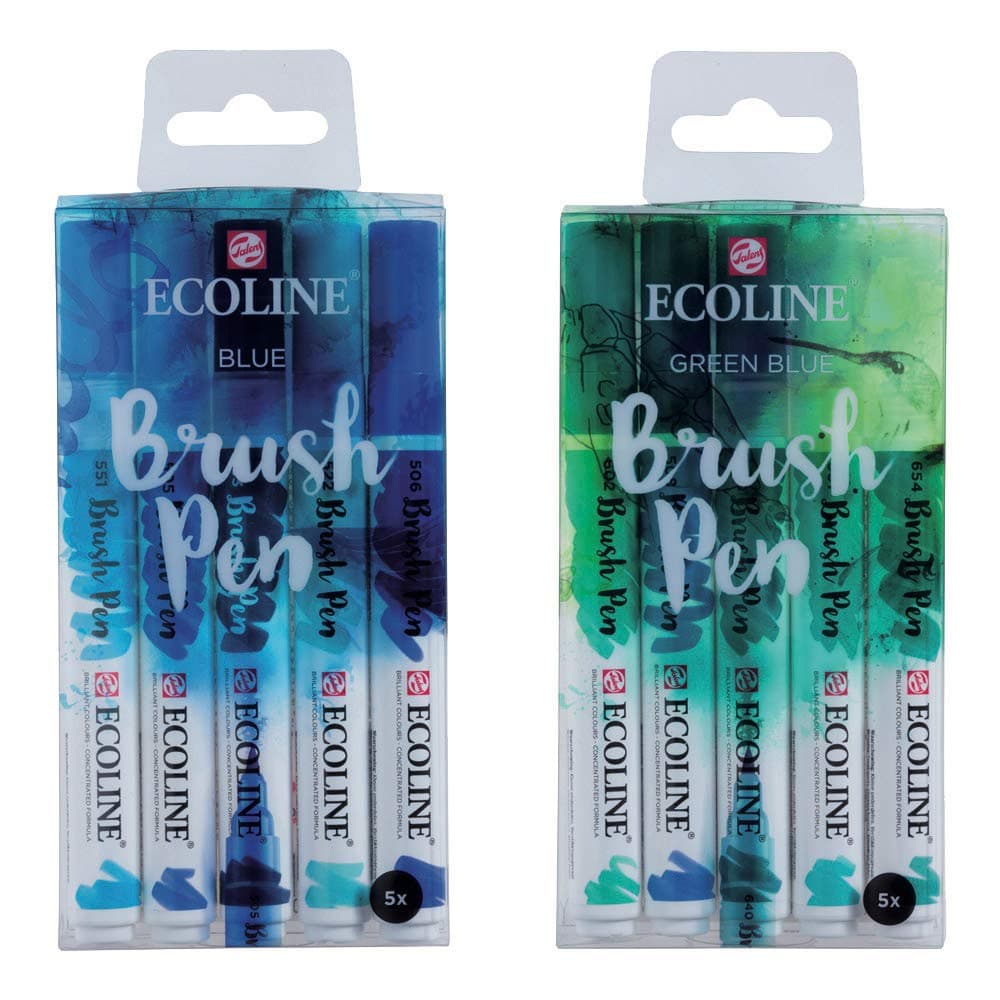 EcoLine Liquid Watercolor Brush Pens, 10 total markers– Blue and Green Blue Sets (11509905 + 11509909)