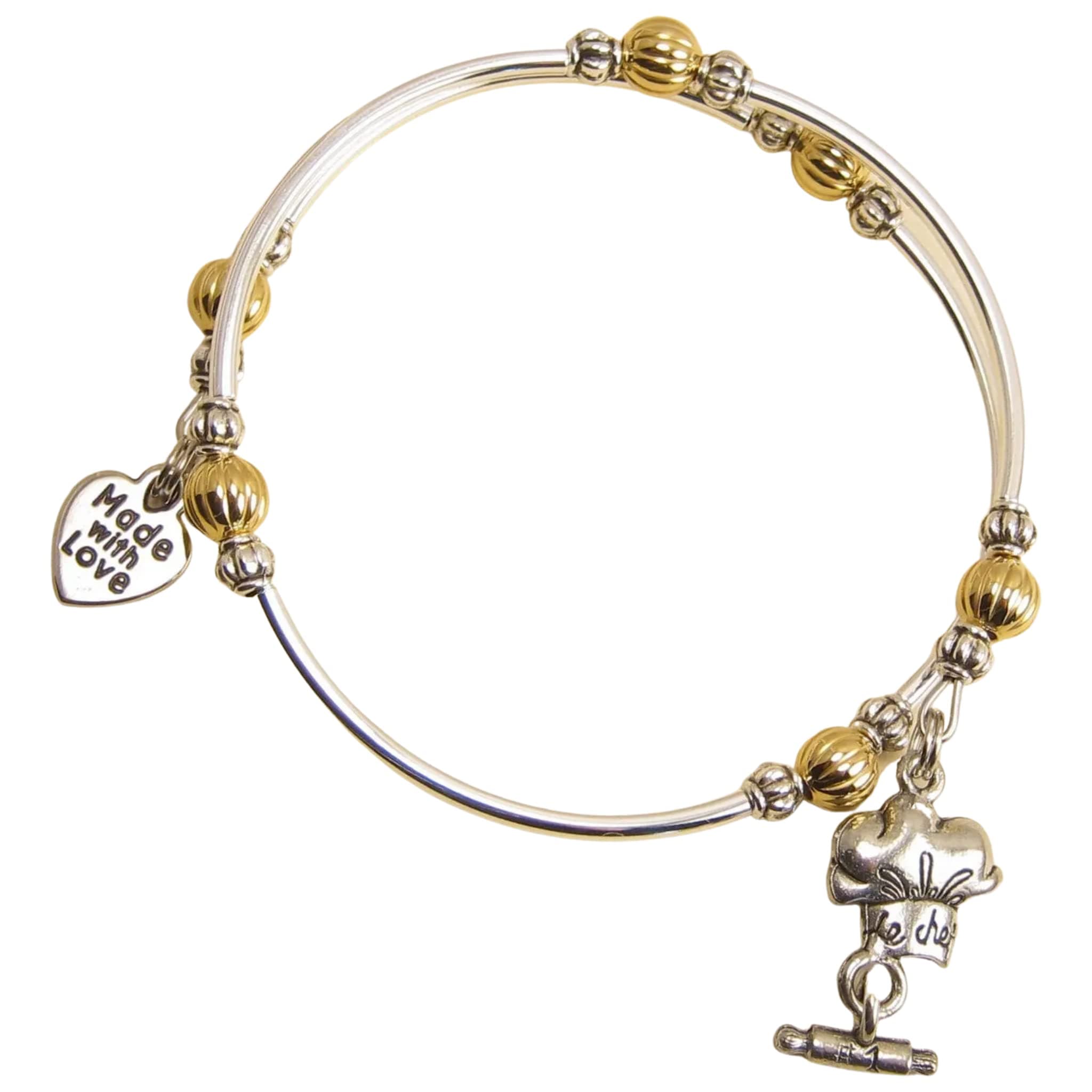 Pastry Chef Wrap Bracelet Handmade Themed Charm Bracelet Jewelry Gift. Gold, Silver or Black Bead Option