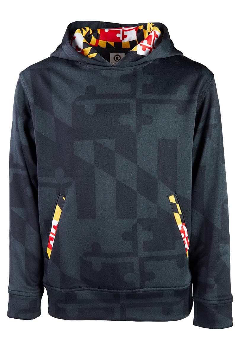 Maryland Flag Souvenir Youth Gift Hoody with Front Kangaroo Pockets and Hidden Media Player Pocket