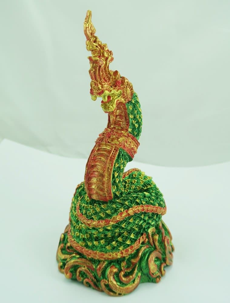 7"H Naga King Snake Serpent Resin Statue: Green