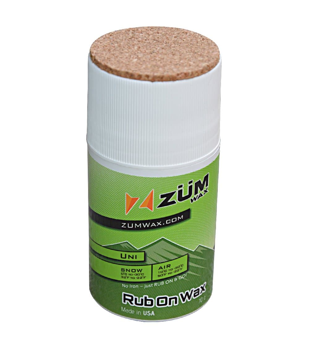 ZUMWax Rub-On Ski/Snowboard/Nordic/Cross-Country Wax 70g, Any Temperature, Easy cork applicator, long-lasting performance, secret vanilla scent, Made in USA, PFAS-free Great for quick waxing on the go