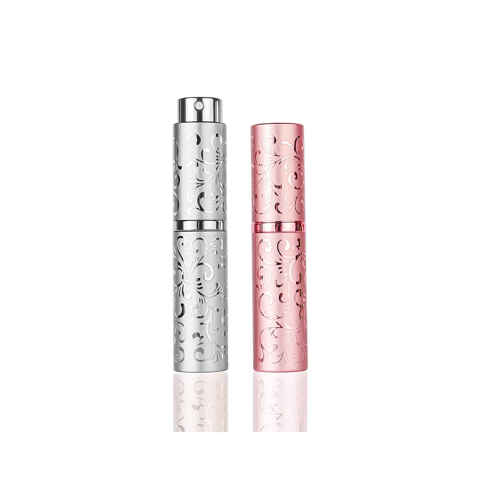 Atomizer Perfume Bottle, Empty Refillable Portable Mini 10ml Perfume Spray Bottles,Pocket Travel Perfume Sample Bottles,（Silver+ Pink ）