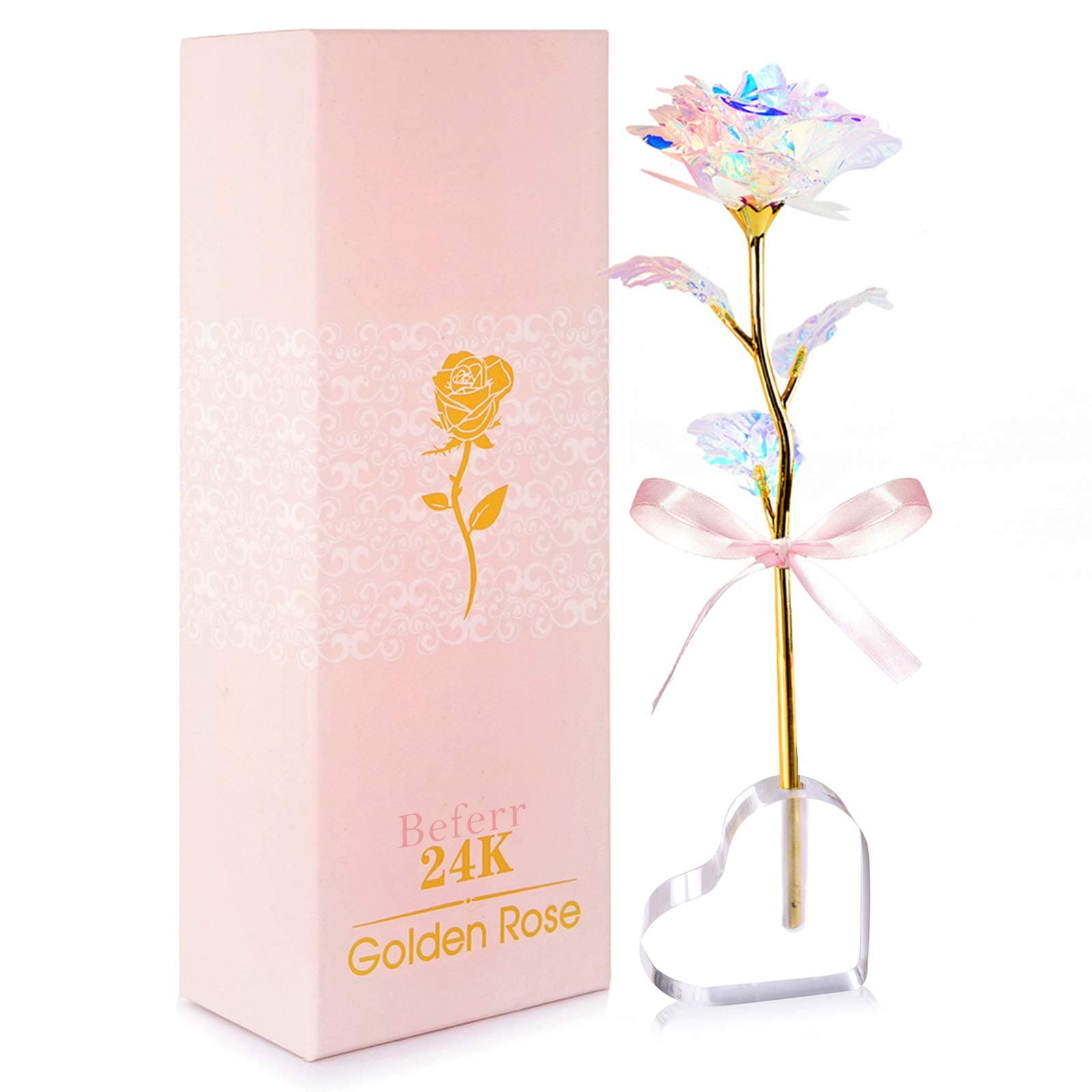 Mothers Day Mom Gifts for Women Grandma, Artificial Forever Birthday Flowers Galaxy Glass Eternal Roses with Heart Shaped Crystal Vase, Mother's Day Anniversary Wedding Rose Gifts for Wife Sister