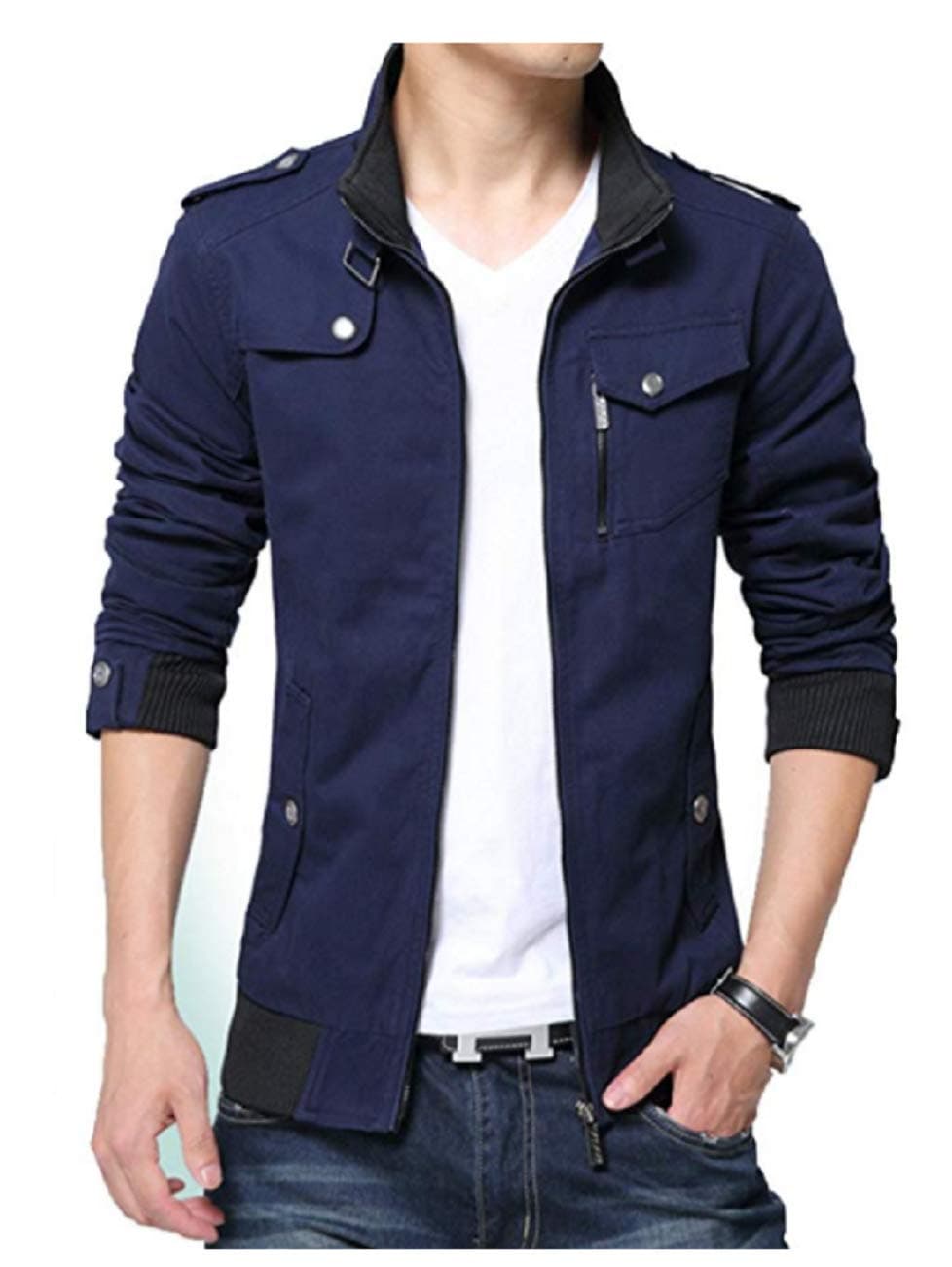 Men's Long Sleeve Full Zip Lightweight Jacket(Navy Blue 888,M Size)