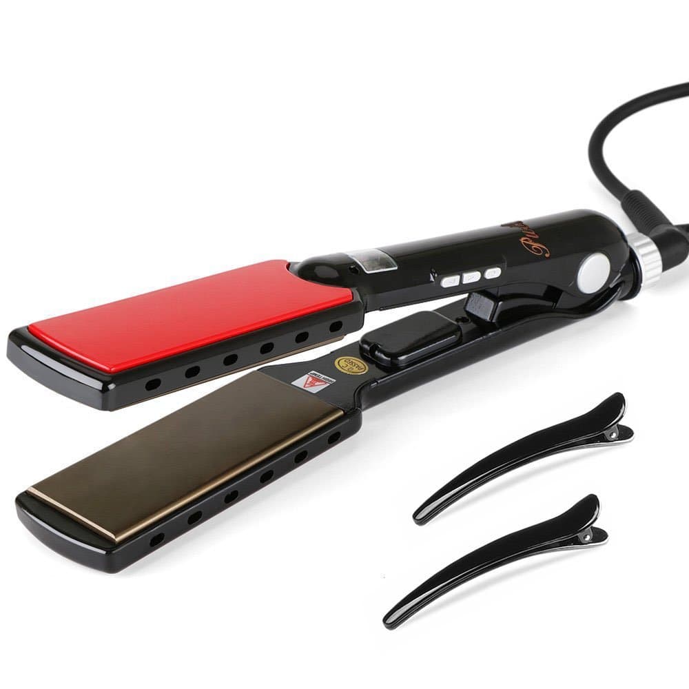 Titanium Hair Straightener - Pulla Pro 1.5 inch MCH Plates Flat Iron, LCD Display Adjustable 180F to 470F Achieve Salon Anti Frizz - Dual voltage and Auto Shut Off