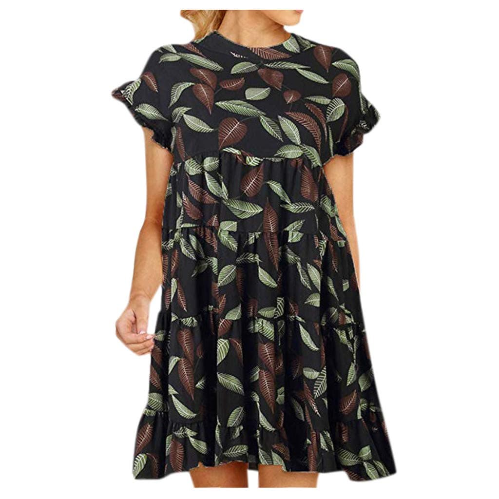 BODOAO Women Off Shoulder Loose Dress Ruffled Layered Sleeved Party Short Mini Dress