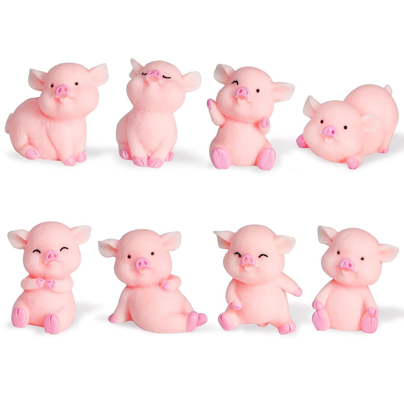 Morofme 8pcs Miniature Pig Figurines Pig Cake Topper Cupcake Toppers Mini Cerdo Characters Toy Piggie Cake Decorations for Kids Birthday Baby Shower Piggie Theme Party Supplies