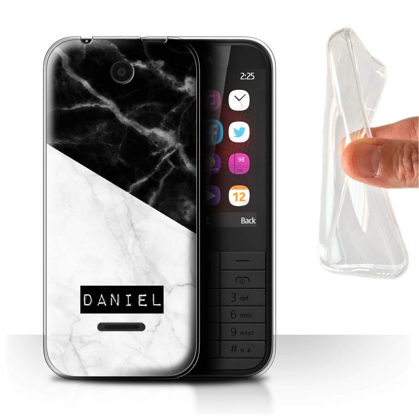 eSwish Personalised Case Gel Cover for Nokia 225, Printed Custom White Anthracite Marble Black Urban Stamp Design Initial Name Text DIY Soft Flexible TPU