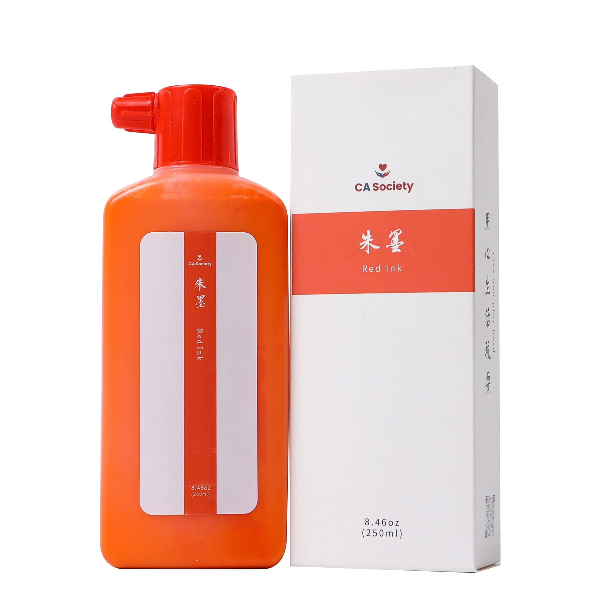 CA Society Chinese Red Ink, Orange Calligraphy Ink, Orange Liquid Ink, Red Sumi Ink, 250ml (8.45oz)