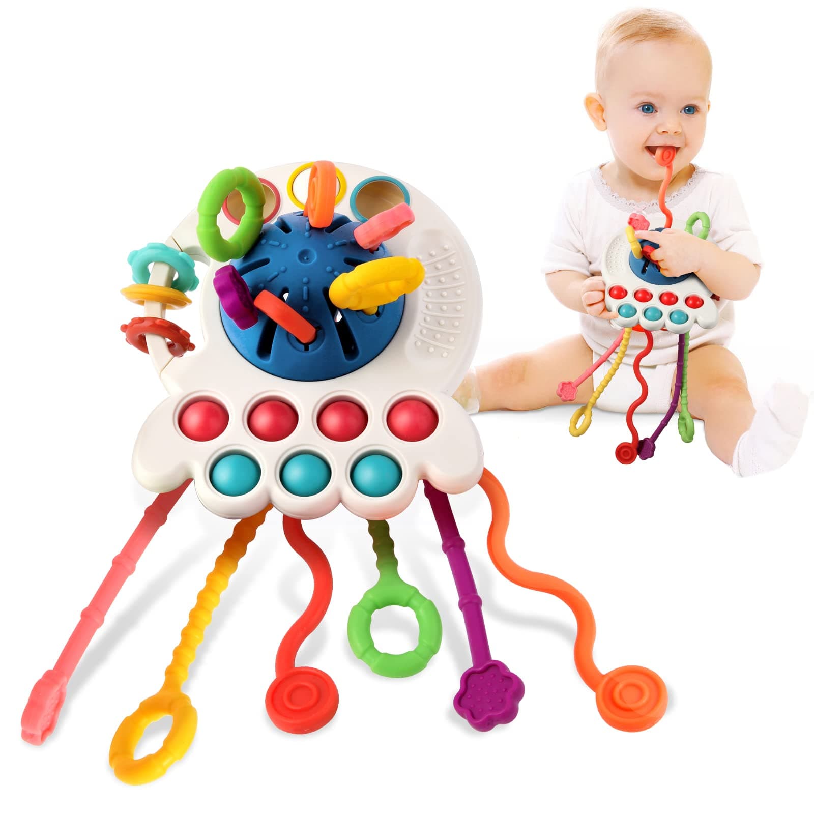 – Montessori Toys for 2 Year Old, Sensory Toys for Babies, Food Grade Silicone Pull String Activity Toy, Fine Motor Skill Toy for Toddlers, Baby Travel Toy, Baby Girl Boy Gifts