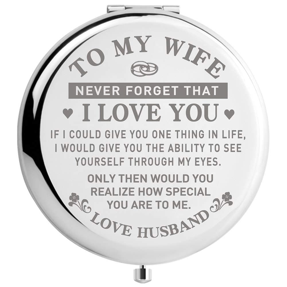 Travel Makeup Mirror for Wife, Wife Birthday Gift Ideas, Wife Gifts for Wedding Anniversary Valentines Day Mothers Day, Romantic Gift for Her