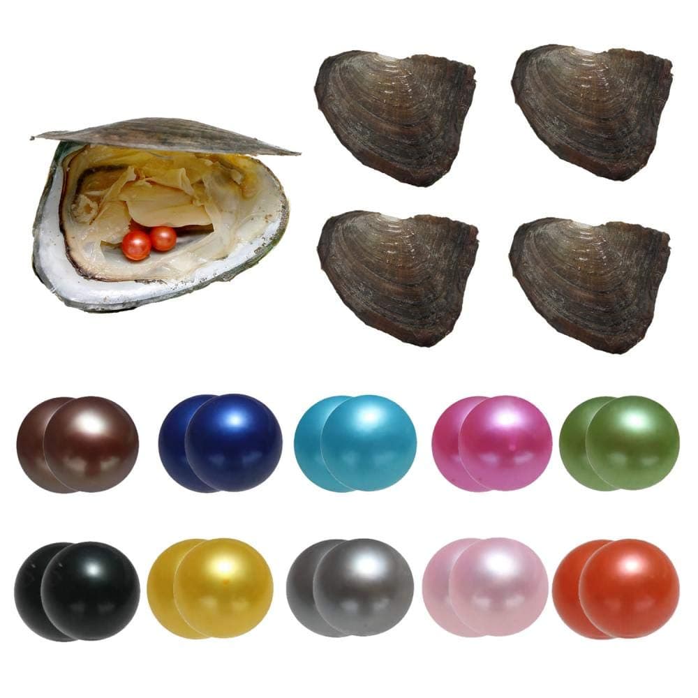 YYW Cultured Pearls in Oysters, Pearl Oysters with Twins Pearls Inside Wish Pearl Oyster Anniversary Decoration for Women 10 Pcs/Lot (7-8mm)