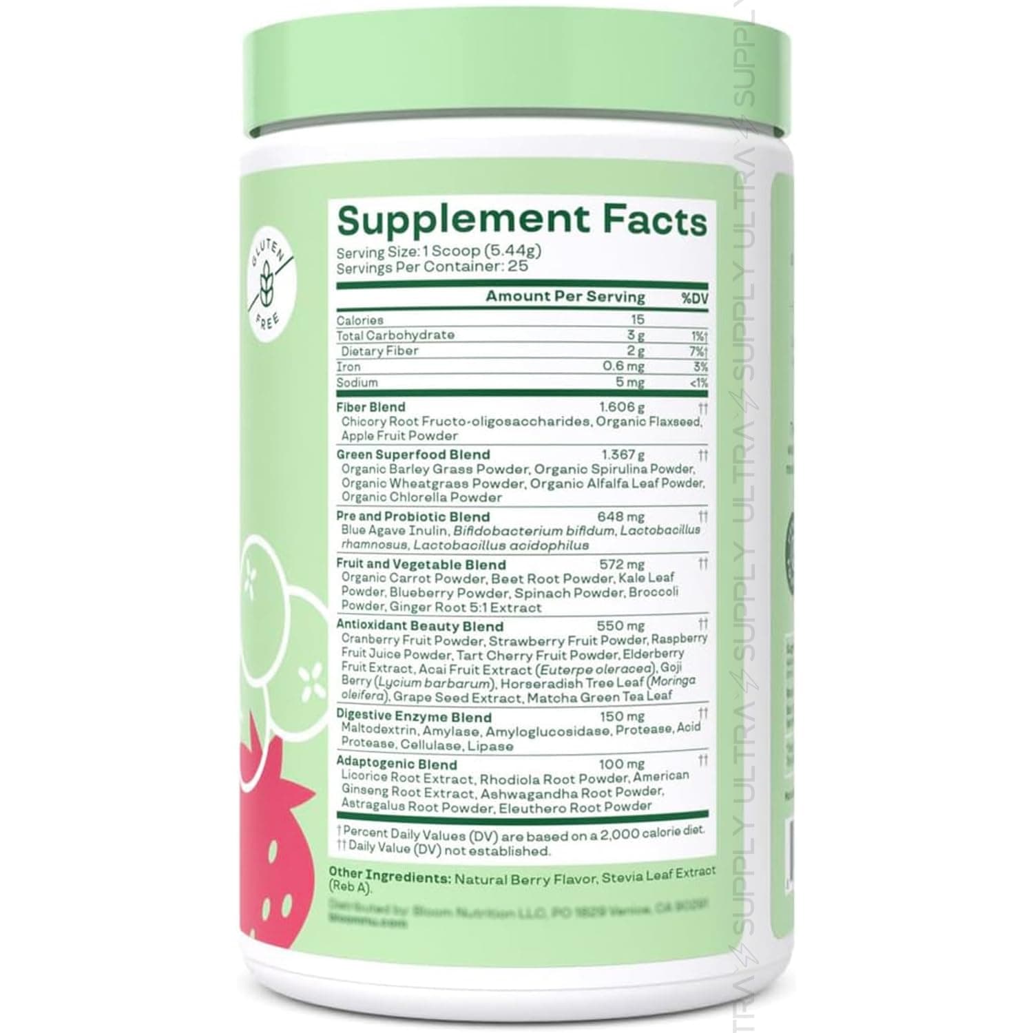 Blooms Super Greens & Superfoods Powder, Berry Flavor, 48 Servings – Gut Health & Bloating Support with Probiotics, Fruits & Veggies