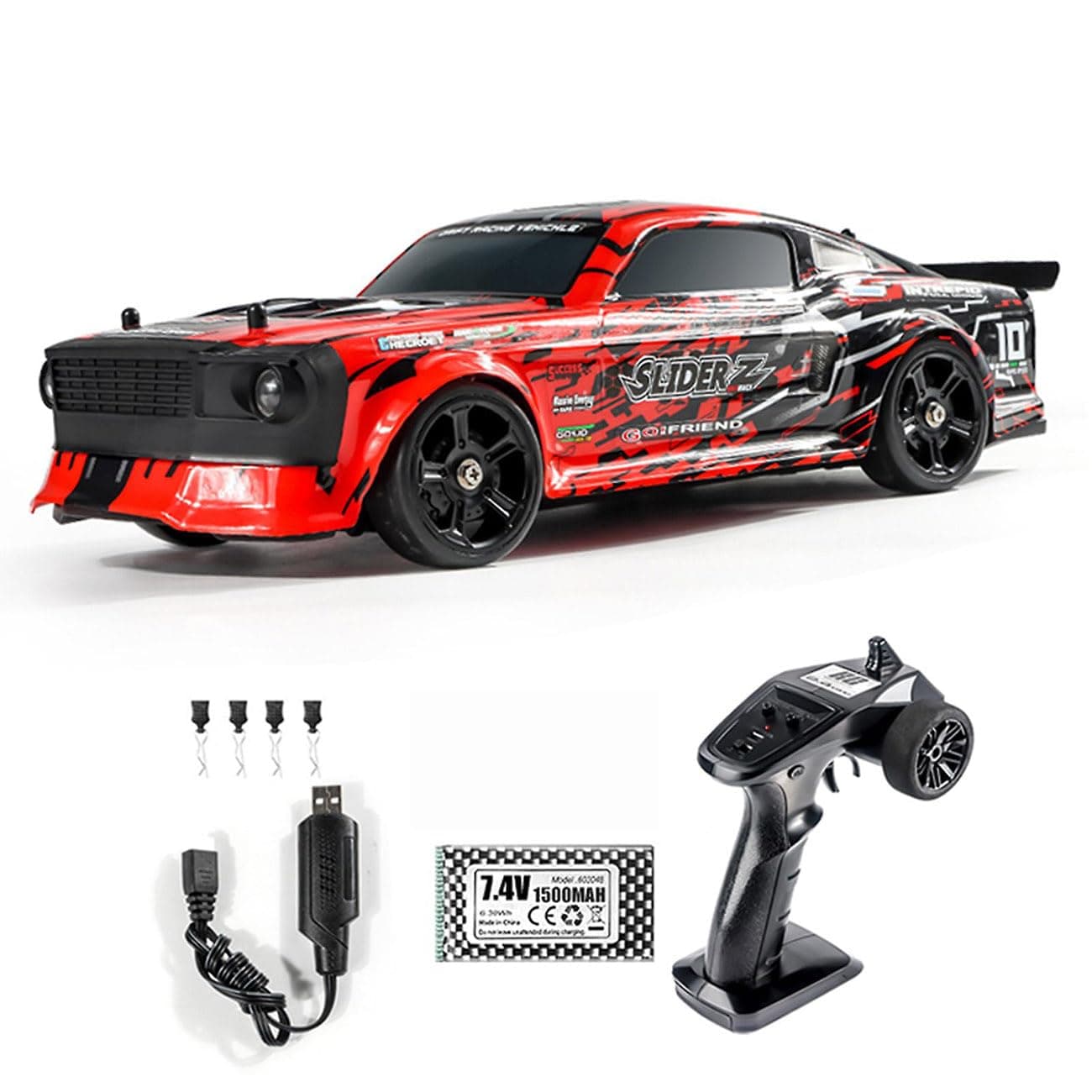 RC Drift Car 1/14 RC Car Off Road Remote Control Truck Drifting 4WD High Speed 40 KM/H All Terrain with 390 Motor Gyroscope Proportional Control Metal Chassis Ball Bearing Hobby Toy, Red