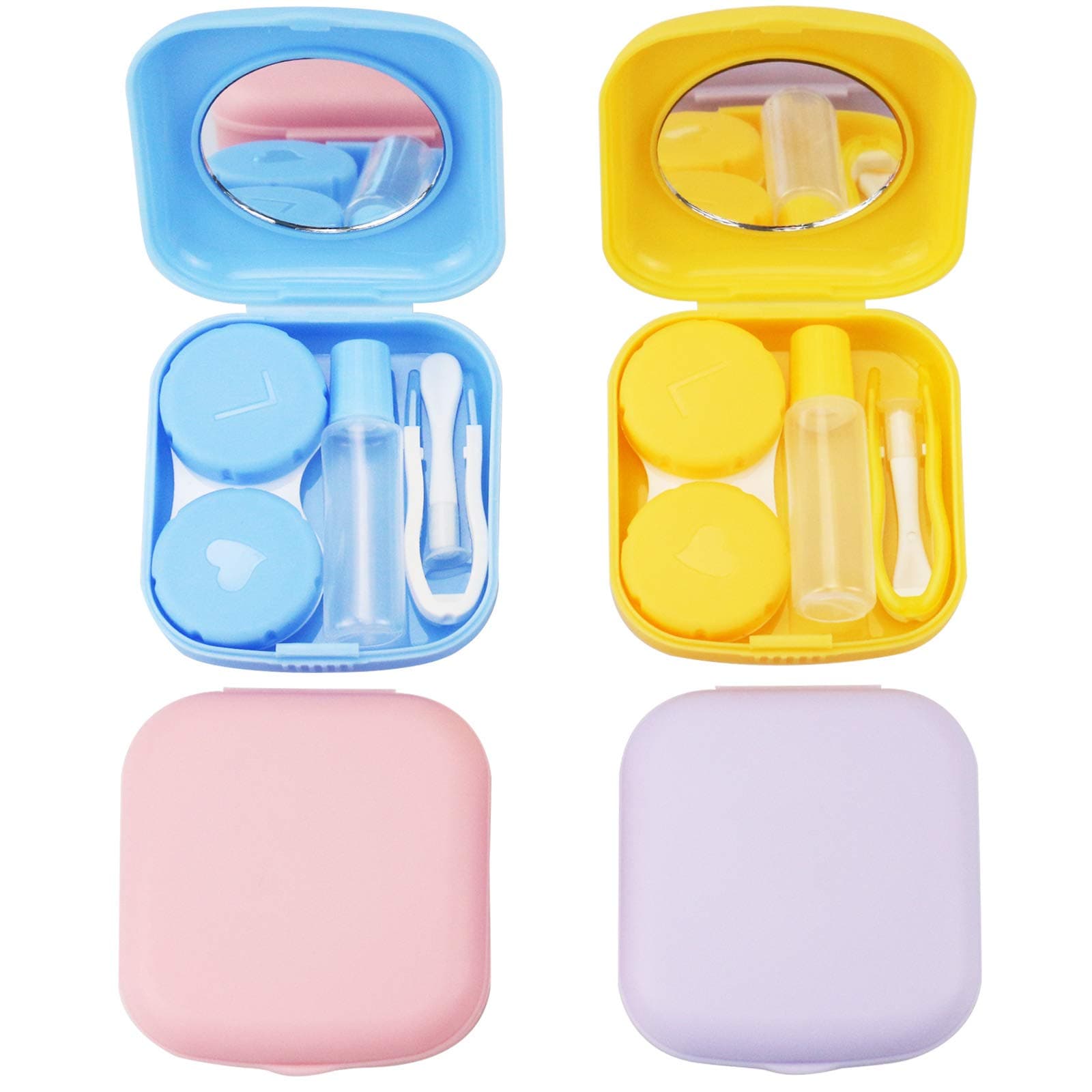4PCS Contact Lens Case, Colorful Contact Lens Box Holder Container, Outdoor Mini Contact Lens Soak Storage Kit With Mirror For Travel&Home (Yellow, Pink, Blue Purple)