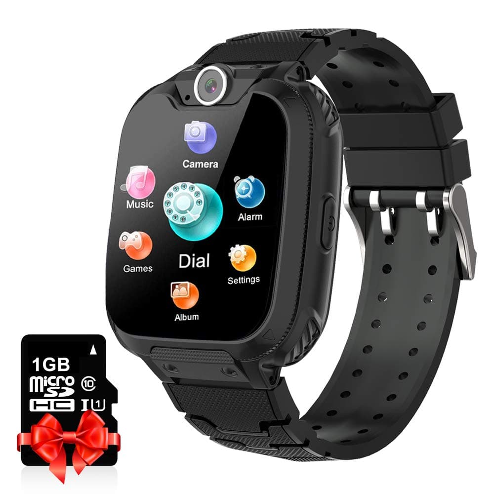 Leatalent Kids Smart Watch Phone Smartwatches Music Player with SD Card Math Games Call Camera Alarm Recorder Calculator for Birthday Gift Toys Children Boys Girls 3-12 (Black)