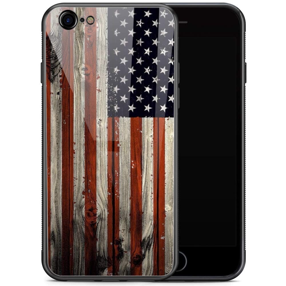 Case Compatible with iPhone 6s, Red Wood American Flag Case, Plexiglass Back Pattern with Soft TPU Bumper, Scratch Resistant Glass, 4.7-inch