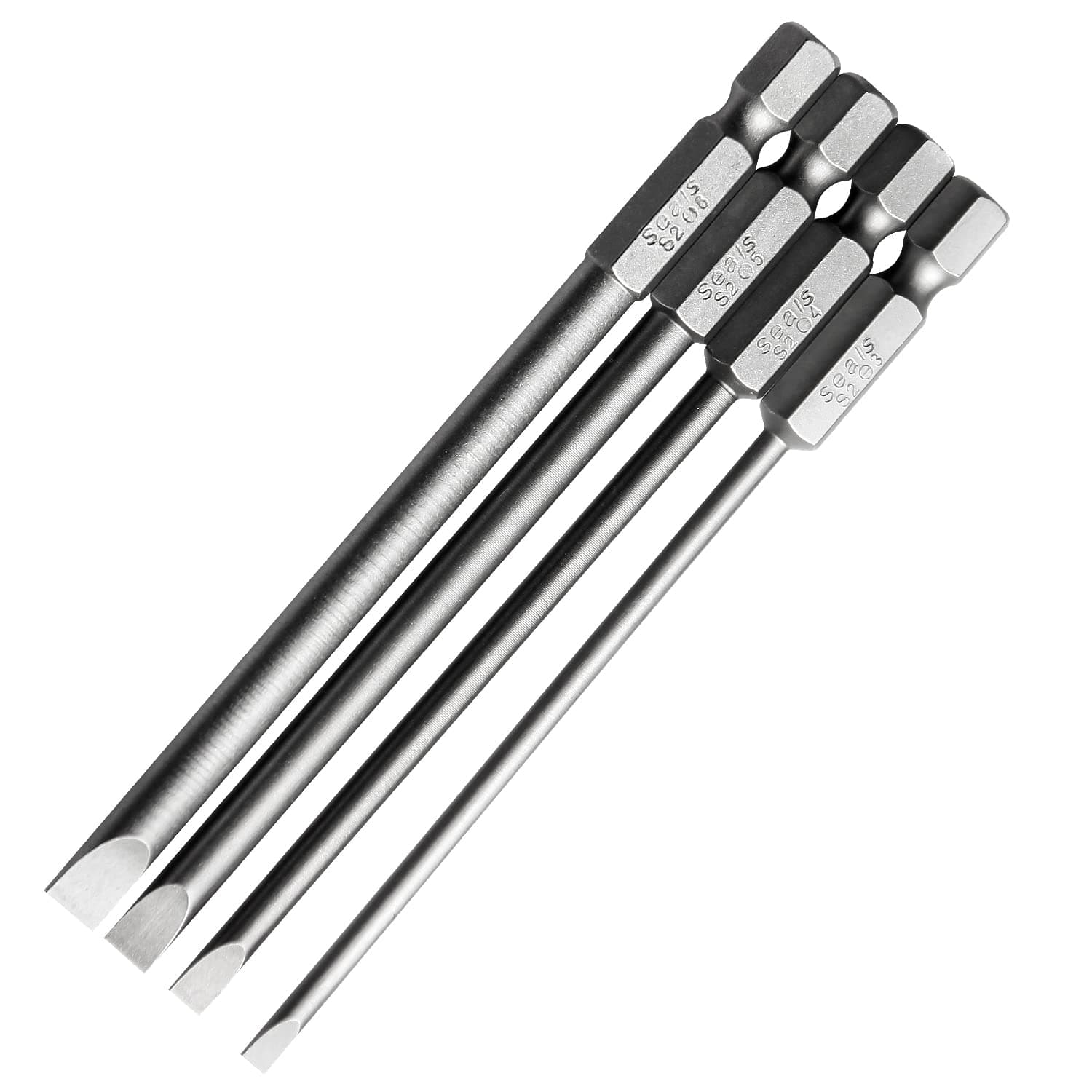 4 Pcs 4 Inch/100mm Flat Head Slotted Tip Screwdriver Bit Set 1/4 Inch Hex Shank Magnetic 3mm 4mm 5mm 6mm Bits