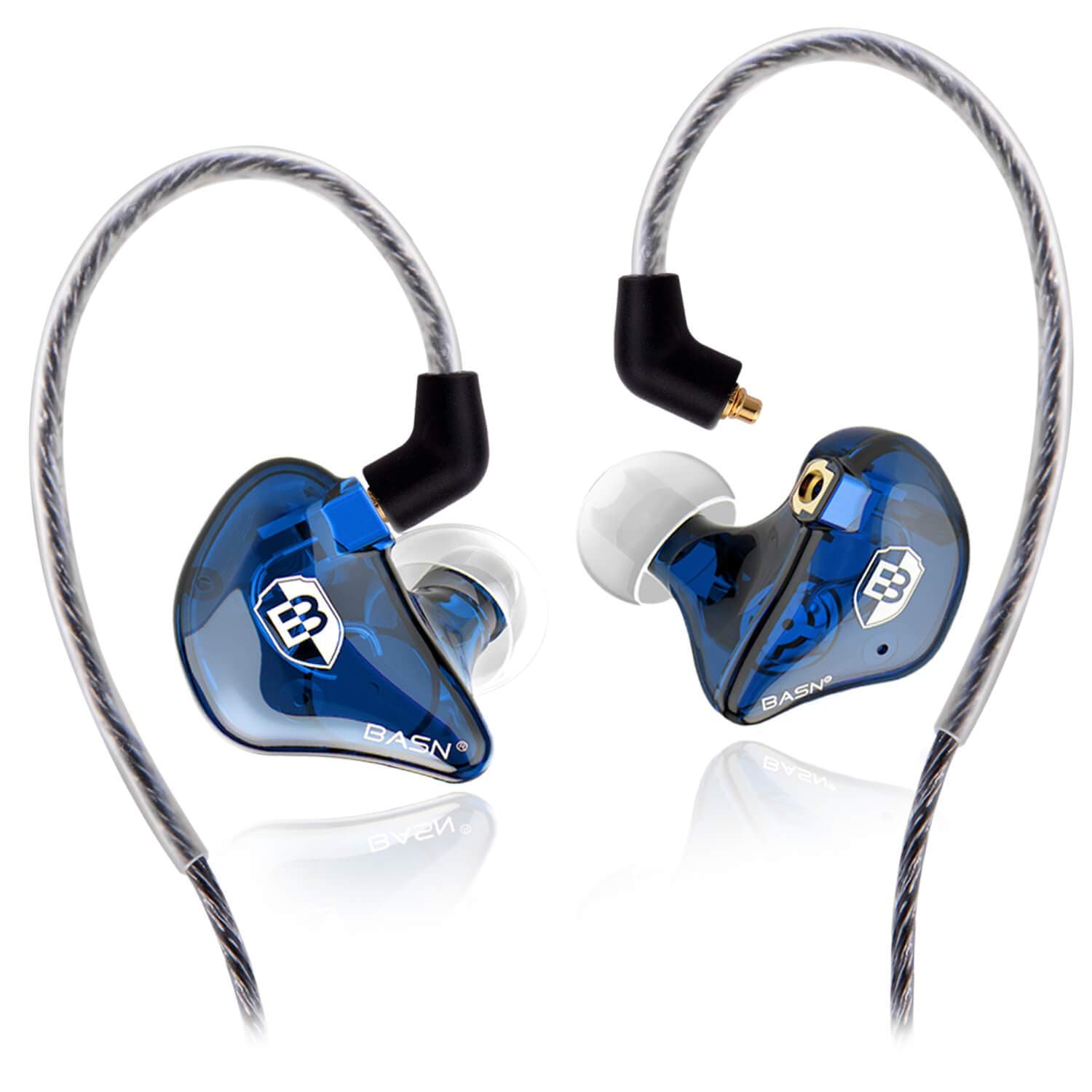 BASNHigh-Definition in Ear Monitor Headphones for Musicians with Detachable MMCX Earbuds; Dual Dynamic Drivers and Noise-Isolating (Blue)