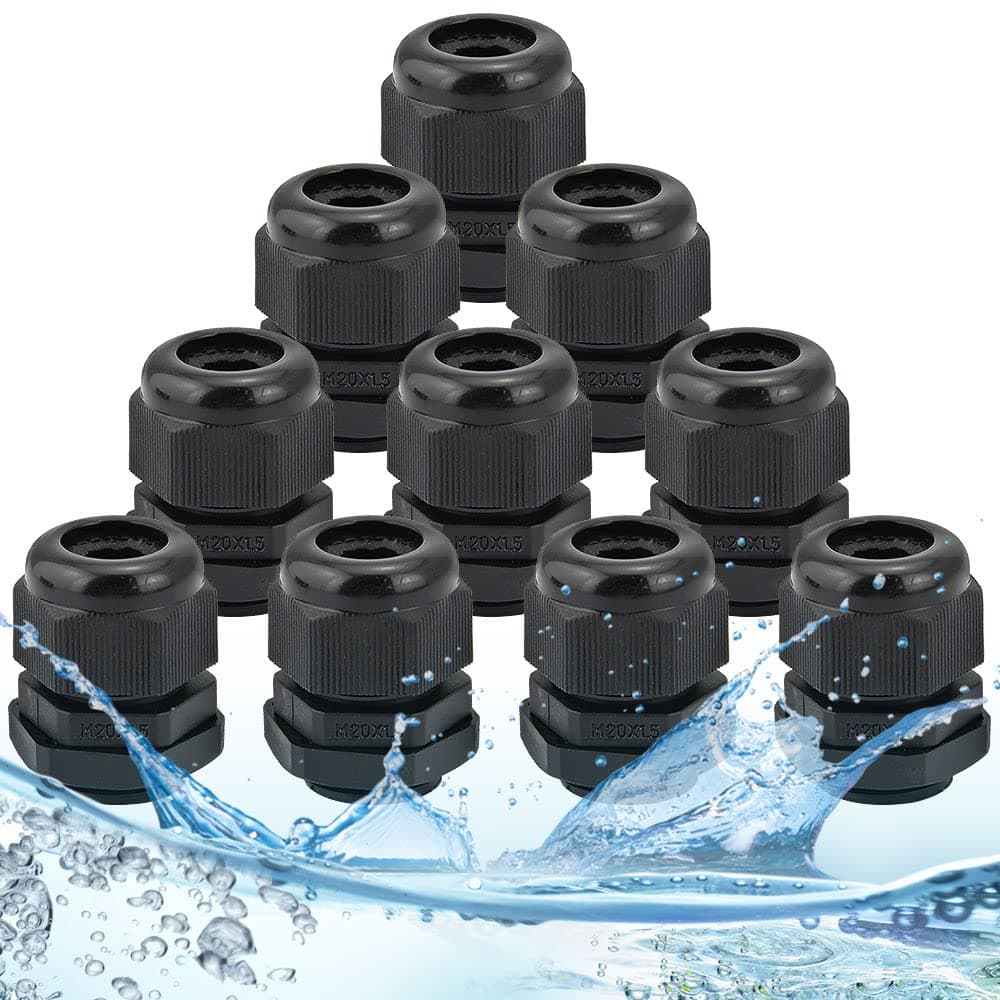 JTDEAL Cable Glands (10Pcs), Nylon Cable Glands Joints IP68 Waterproof M20X 15 Glands 6-12mm Range Black Cable Connector for Home/Garden/Outdoor Lighting Cable